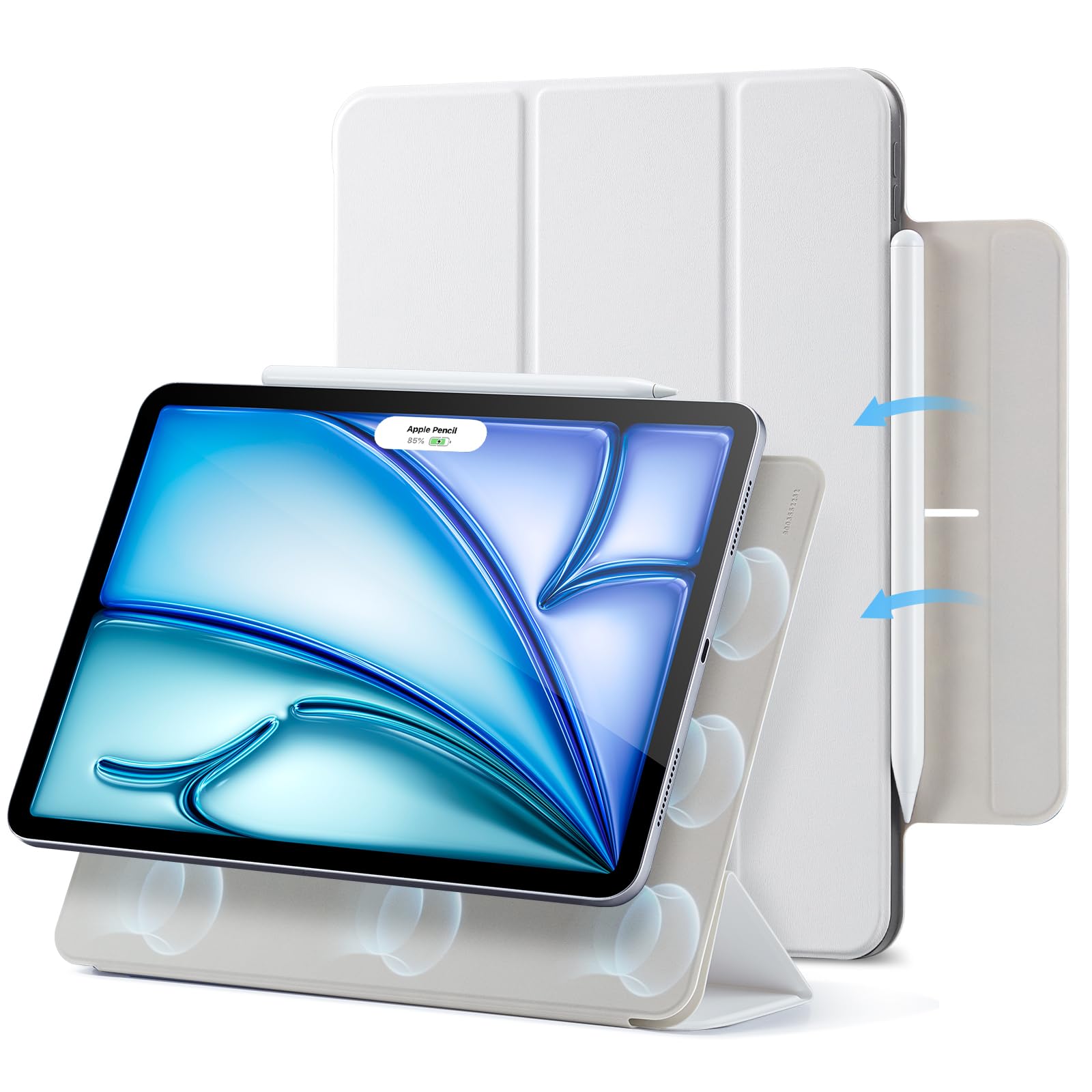 ESR Magnetic iPad Air 11 Inch Case for M3/M2 (2025/2024/2022/2020 Models) - Slim Trifold Stand Cover with Pencil Pro & USB-C Pencil Support - Durable Protective Shell in White - Perfect for Work, Travel & Home Use