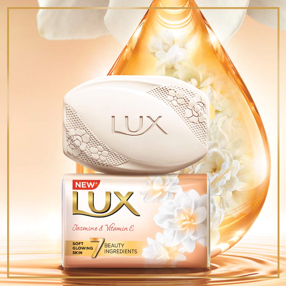 Lux Jasmine & Vitamin E Beauty Soap for Glowing Skin - 3 Pack (150g Each) | Gentle Cleansing, Moisturizing & Skin Brightening | Perfect for Daily Face & Body Care, Spa Days & Gift Sets