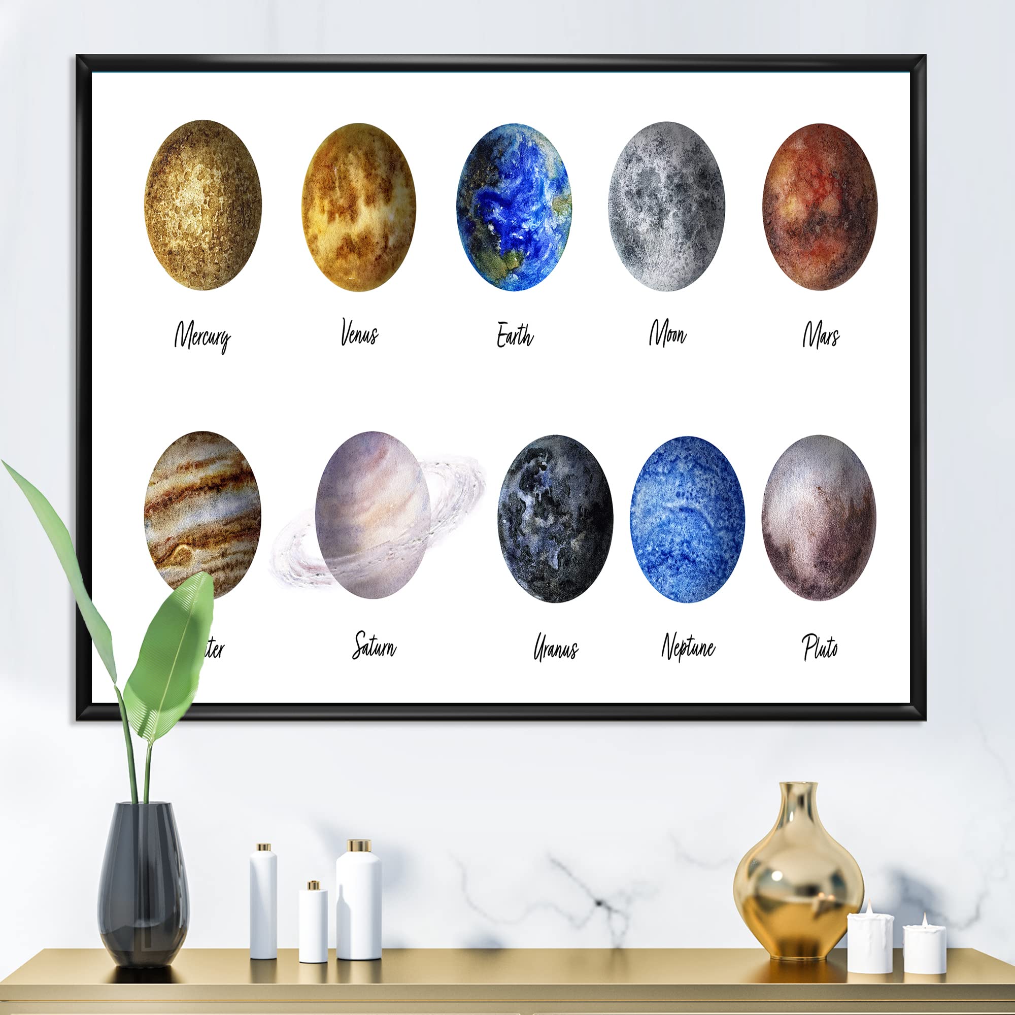 DesignQ All Planets United - Modern Framed Canvas Wall Art Print for Living Room, Bedroom & Office Decor | Solar System Space Themed Home Decoration