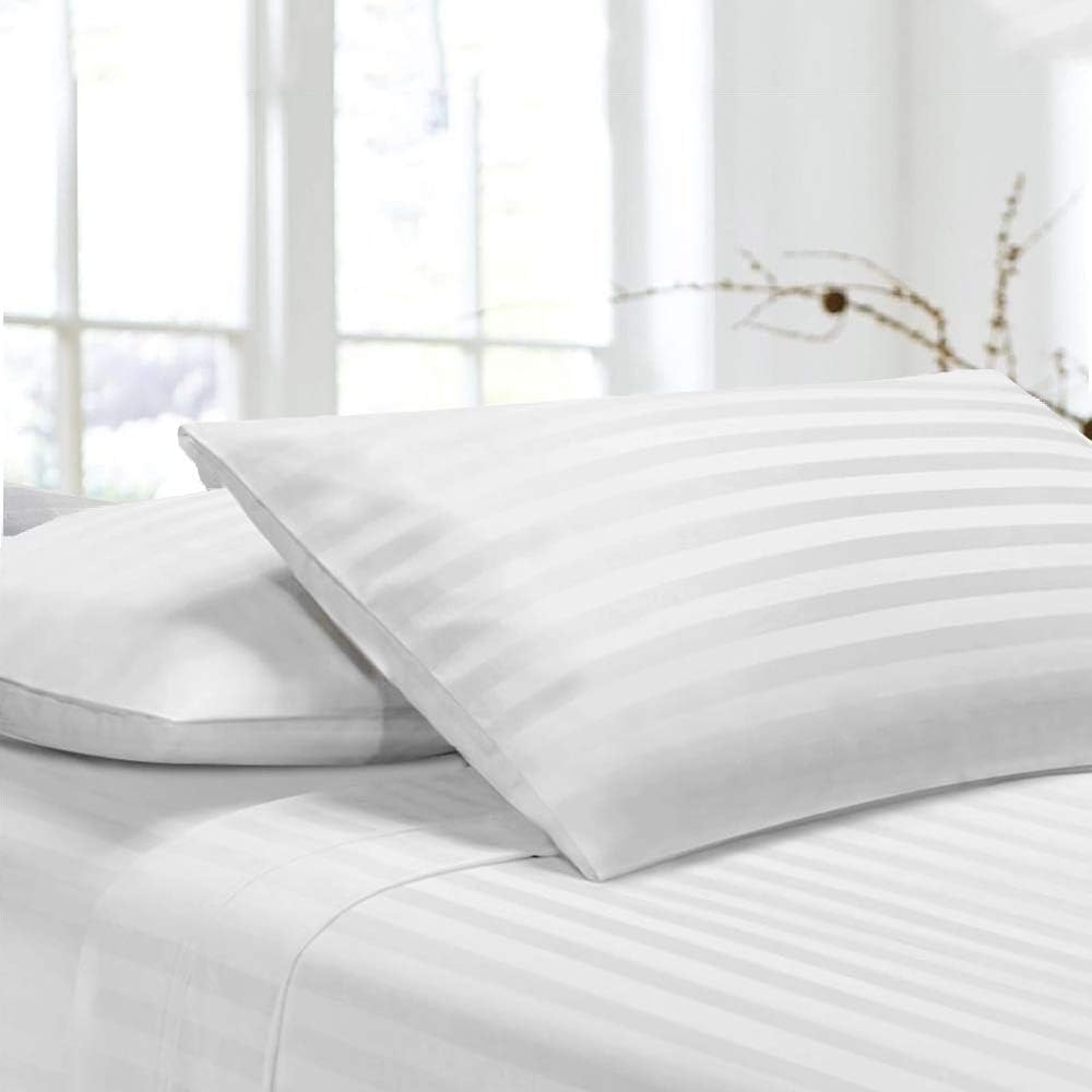 Premium 2-Piece Toddler Travel Pillowcases (12x16 Inches) - 100% Egyptian Cotton, 600 Thread Count, Breathable & Wrinkle-Free - White Stripes - Perfect for Airplane, Car & Stroller Travel