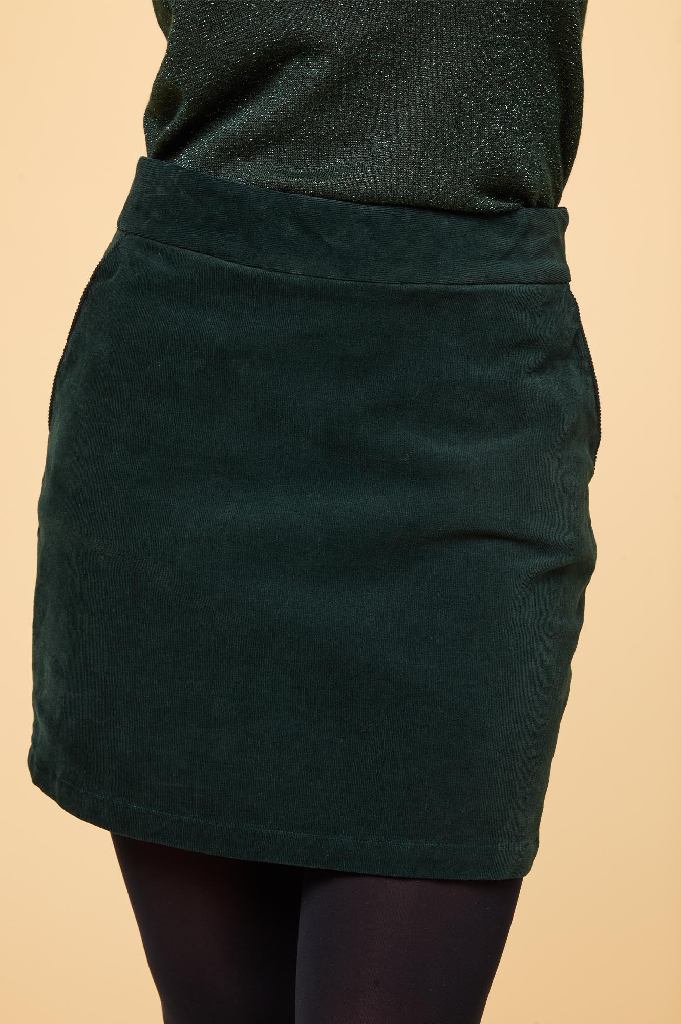 Sapphire Stretch Corduroy Mini Skirt for Women - Bottle Green High Waist A-Line Skirt | Perfect for Fall Outfits, Casual Wear & Date Nights