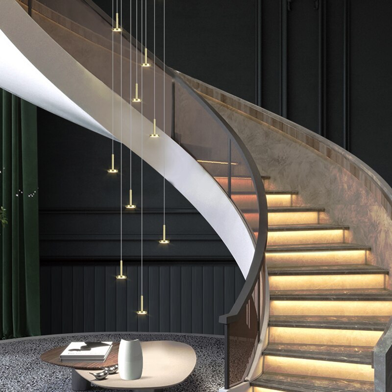 Luxury Designer Arc Staircase Chandelier - Modern Crystal Pendant Light for Grand Foyer, Spiral Stairwell & Elegant Home Decor