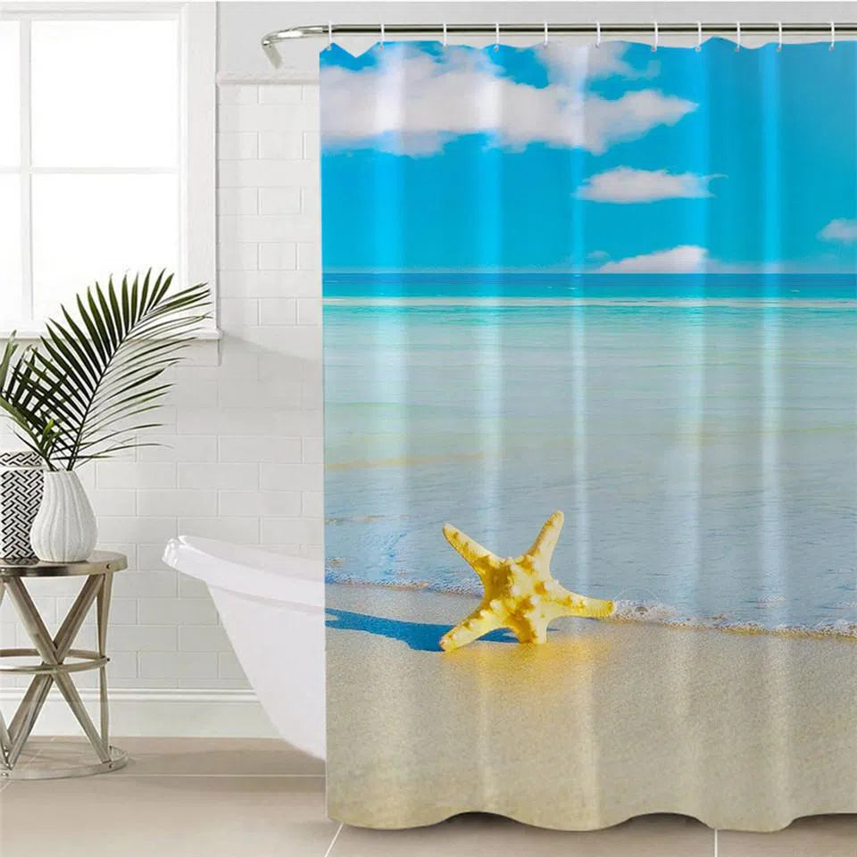 Beach Please Shower Curtain - Waterproof Bathroom Decor with Coastal Design - Perfect for Beach House, Vacation Rental & Coastal Themed Bathrooms