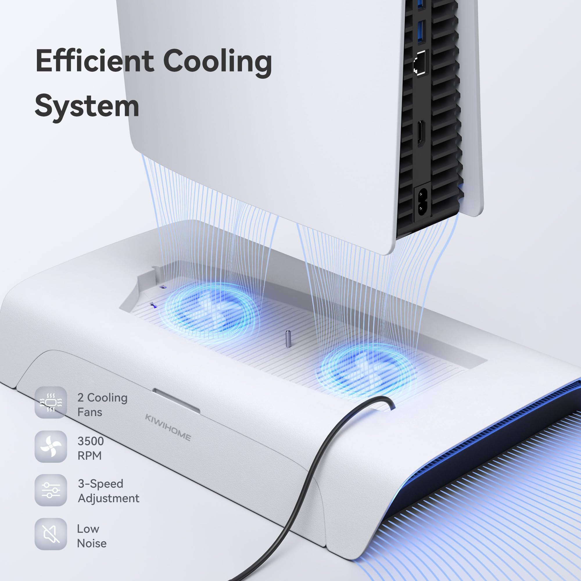 KIWIHOME Vertical Cooling Stand for PS5 - Multi-Functional Base with RGB Lighting, Dual Controller Charging Station & 10 Game Slots - Compatible with PS5 Disc & Digital Edition - Perfect for Gaming Setup & Console Cooling