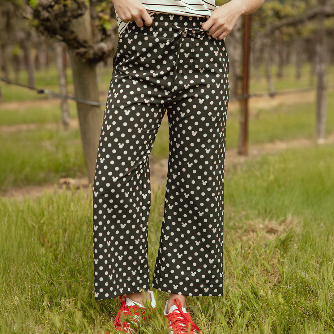 Disney Mickey Mouse Audrey Wide Leg Pants with Polka Dots - Women's Casual Lounge Pants for Disney Fans, Home Wear & Theme Park Outfits