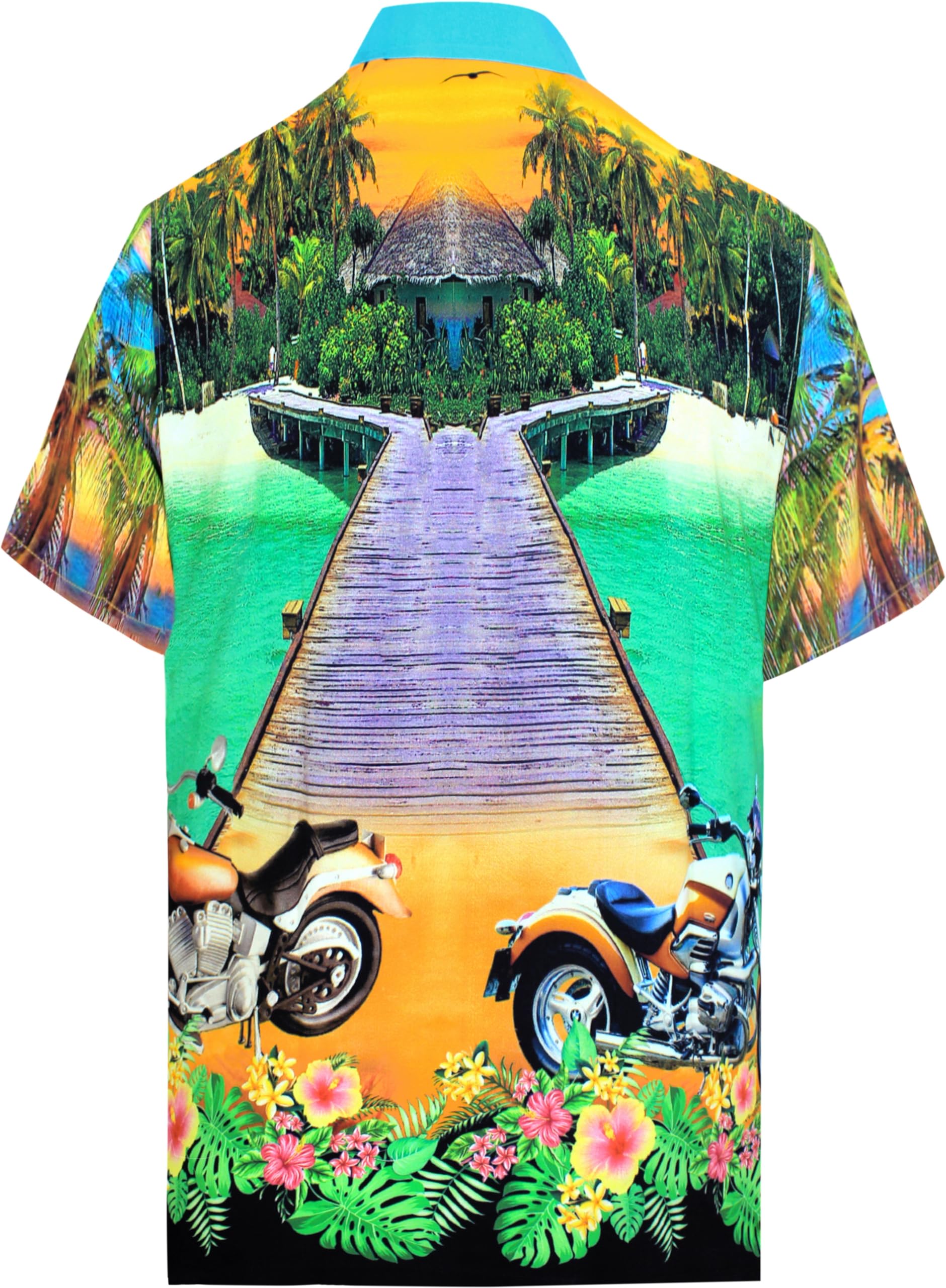 LA LEELA Men's Hawaiian Shirt - Tropical Floral Print Short Sleeve Button Up Shirt for Vacation, Beach Party, Summer Casual Wear & Luau Outfits
