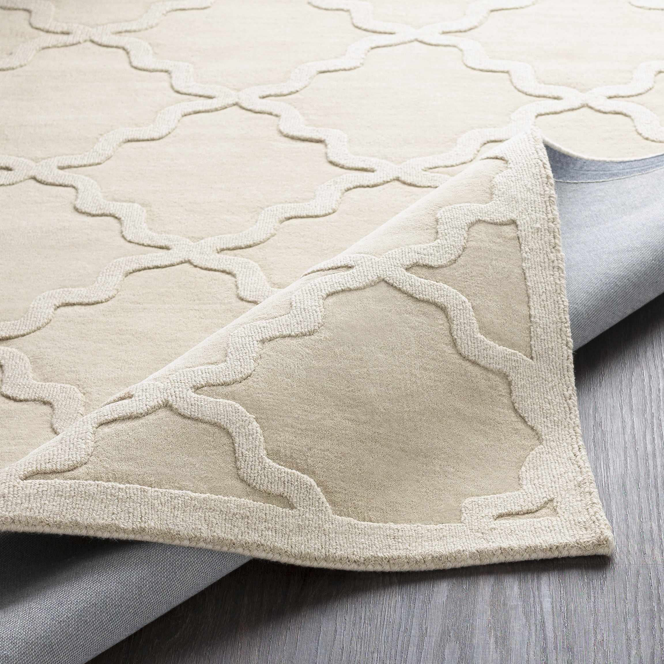Hauteloom Orick Wool Area Rug for Living Room & Bedroom - Solid Beige with Border - 3' x 5' - Soft & Durable - Perfect for Home Decor, Cozy Spaces & High-Traffic Areas