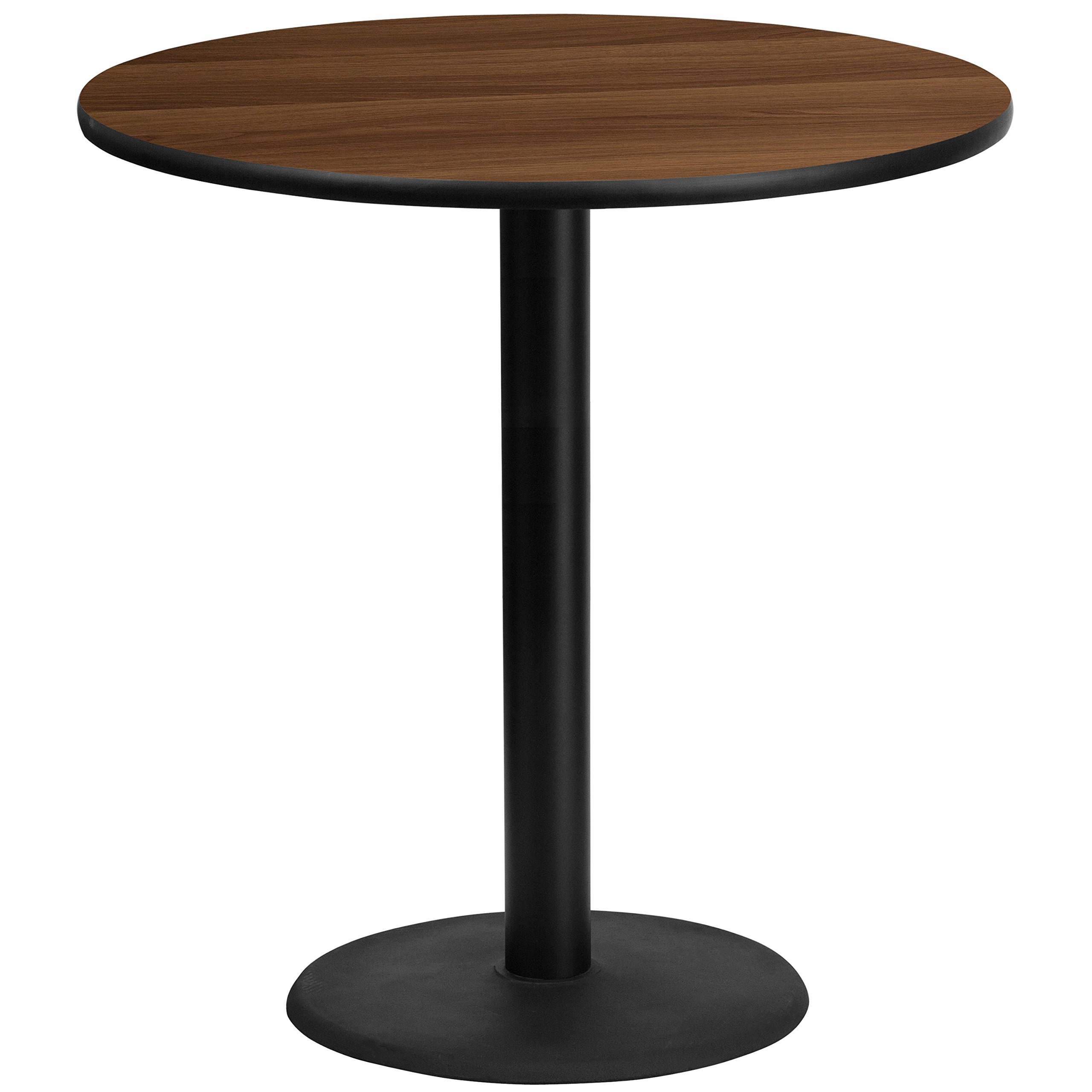 EMMA + OLIVER 42 Inch Round Walnut Laminate Bar Table Top with 24 Inch Round Base - Perfect for Kitchen Islands, Breakfast Nooks & Home Bars
