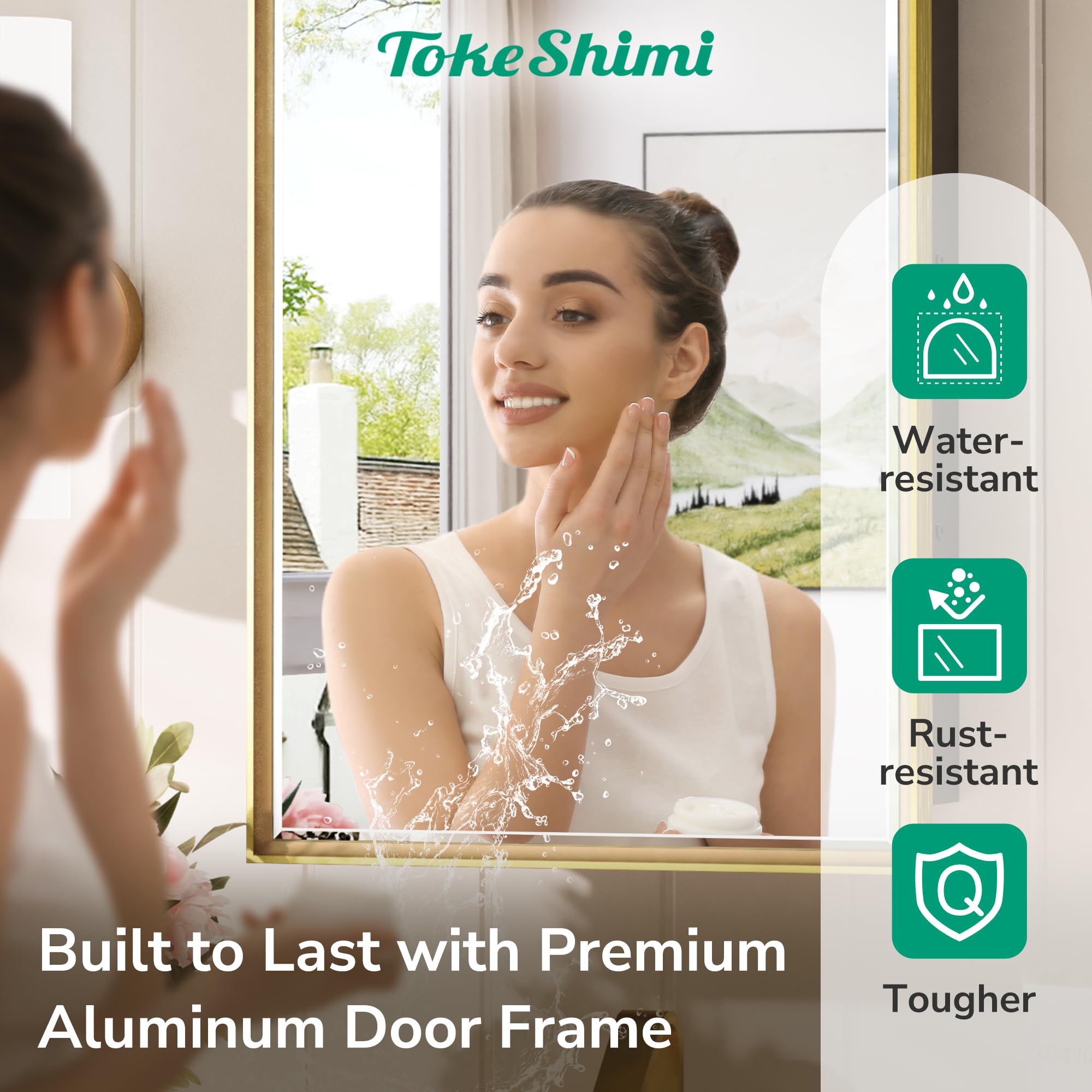 TokeShimi 20x26 Inch Recessed Medicine Cabinet with Mirror - Wall Mounted Bathroom Storage, Aluminum Gold Framed Vanity Cabinet with Beveled Edge Mirror for Bathroom, Bedroom, or Powder Room Organization