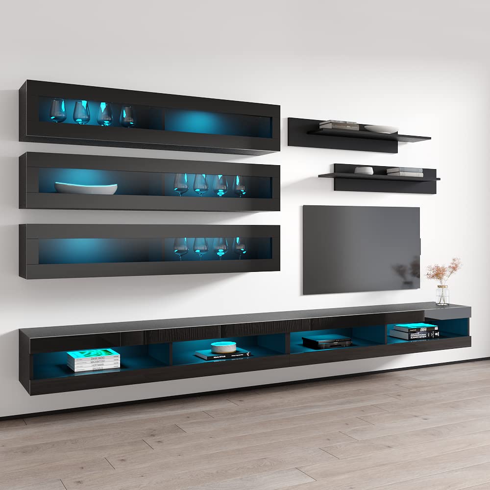 Modern Floating TV Stand with Storage & LED Lights - Wall-Mounted Entertainment Center for Bedroom & Living Room - 34