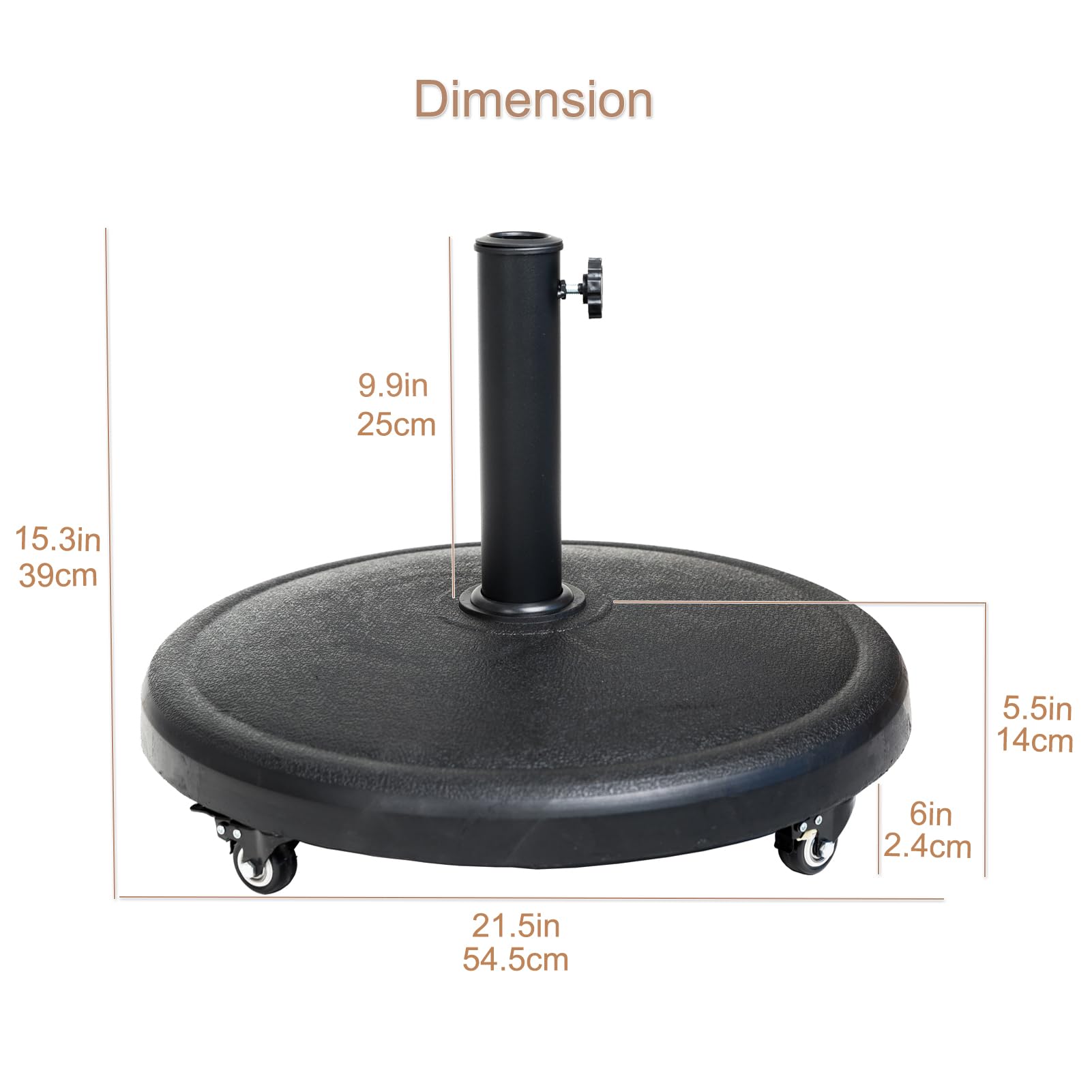 Heavy Duty 44 lb Round Base Stand with Rolling Wheels for Outdoor Patio Umbrella - Black | Perfect for Market, Garden, and Poolside Use