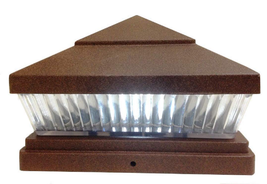 8-Pack Solar Textured Copper Finish Post Deck Fence Cap Lights for 4x4 PVC/Vinyl Posts - White LED with Vertical-Lined Clear Lens - Green Natural Solar by Atlantic Solars - Perfect for Garden, Patio, and Pathway Lighting