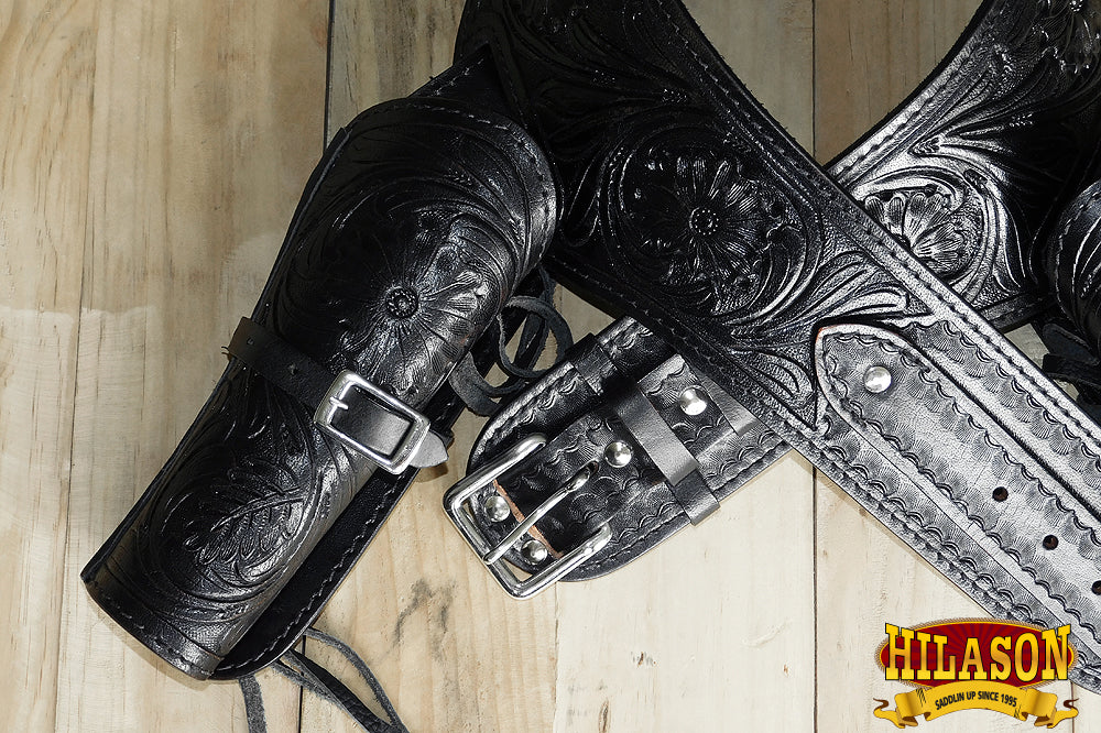 42 Inch Hilason Double Caliber 44/45 Leather Western Cowboy Gun Belt Holster Set - Perfect for Cowboy Action Shooting, Reenactments & Western Style Outfits