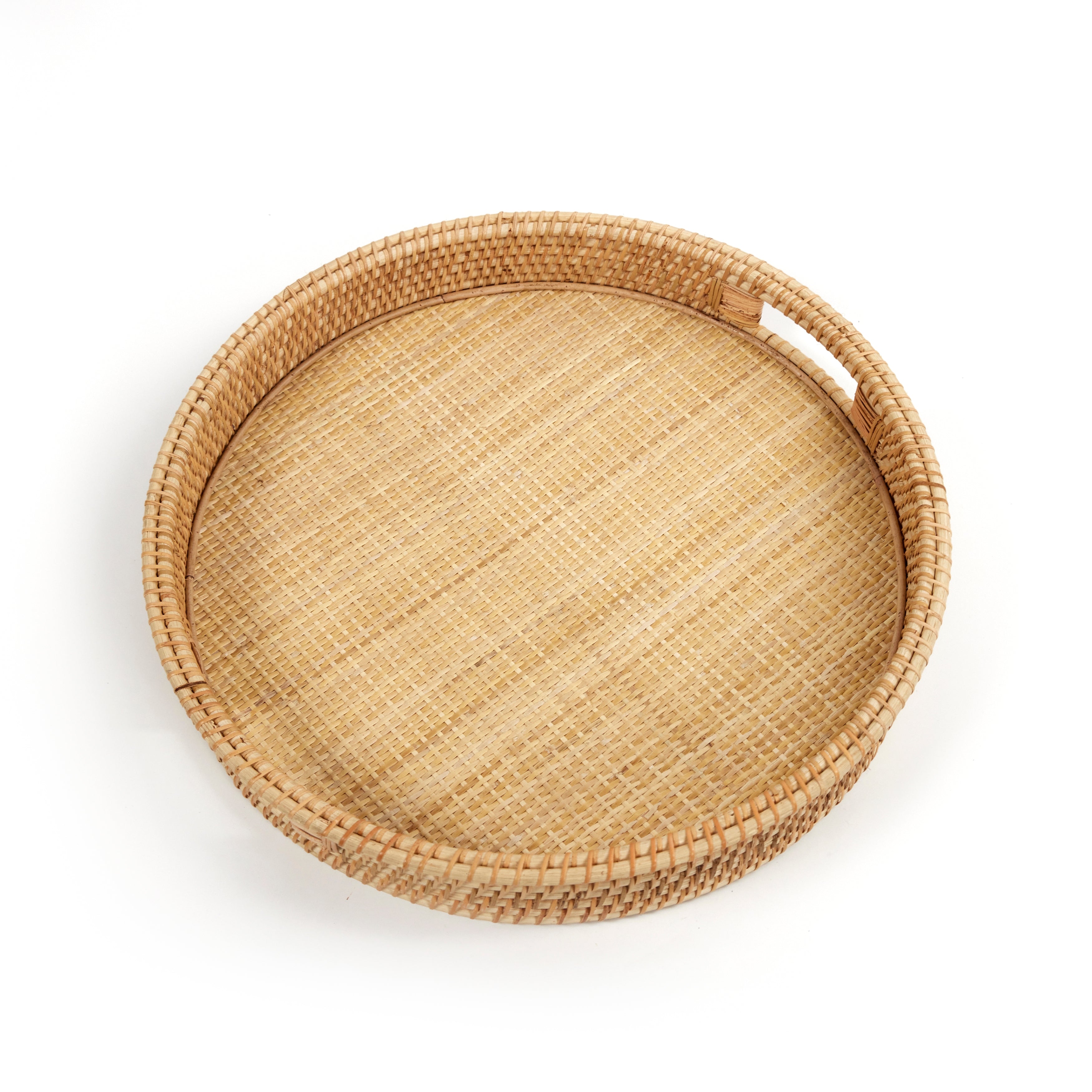 Round Rattan Serving Tray - Handwoven Natural Bamboo Tray for Coffee, Breakfast, or Decor - Perfect for Home, Kitchen, and Outdoor Entertaining
