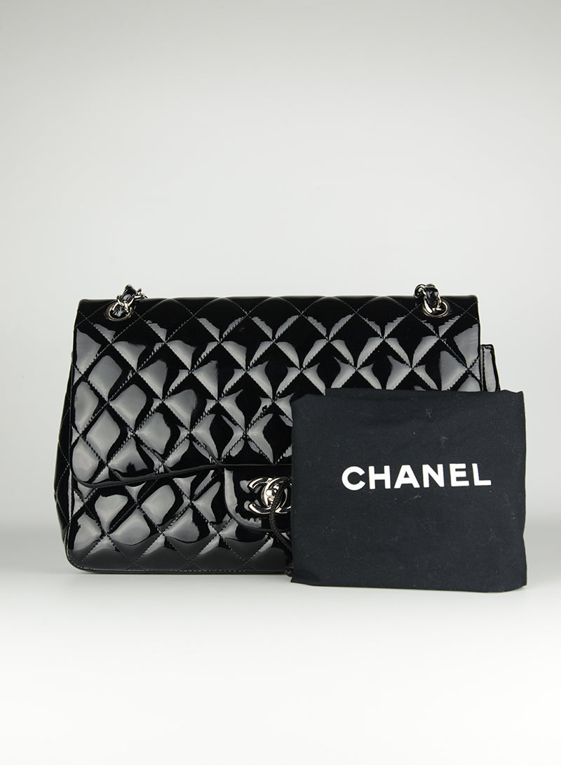 Chanel Jumbo Flap Bag in Black Vernis Leather - Luxury Designer Handbag for Women, Perfect for Parties, Work & Everyday Use