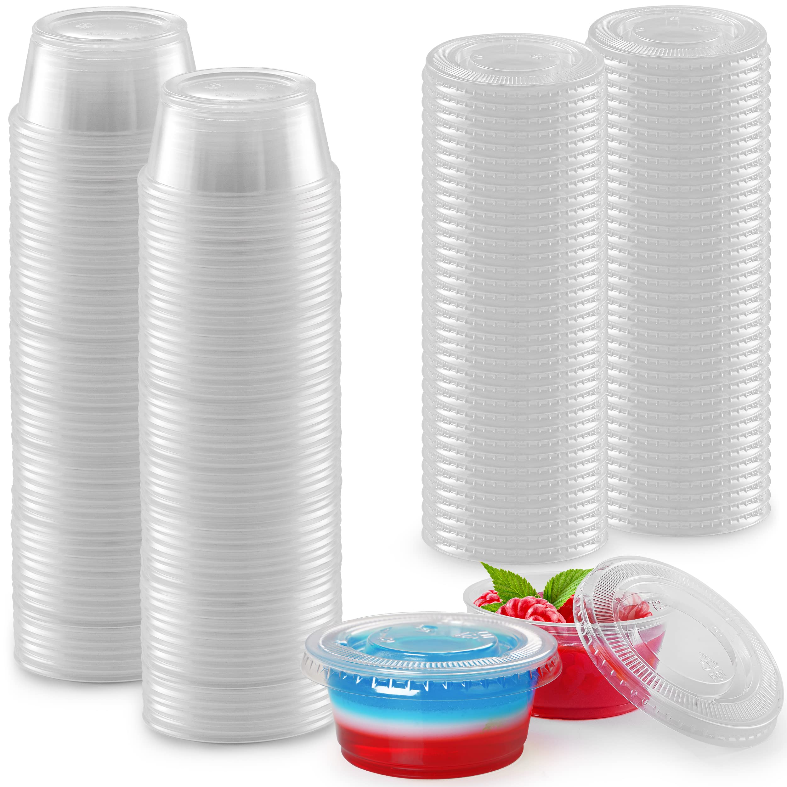 50 Pack Clear Halloween Jello Shot Cups with Lids - 2oz Disposable Plastic Portion Cups for Slime, Candies, Sauces - Perfect for Parties, Desserts, Food Storage & Crafts (BPA-Free)