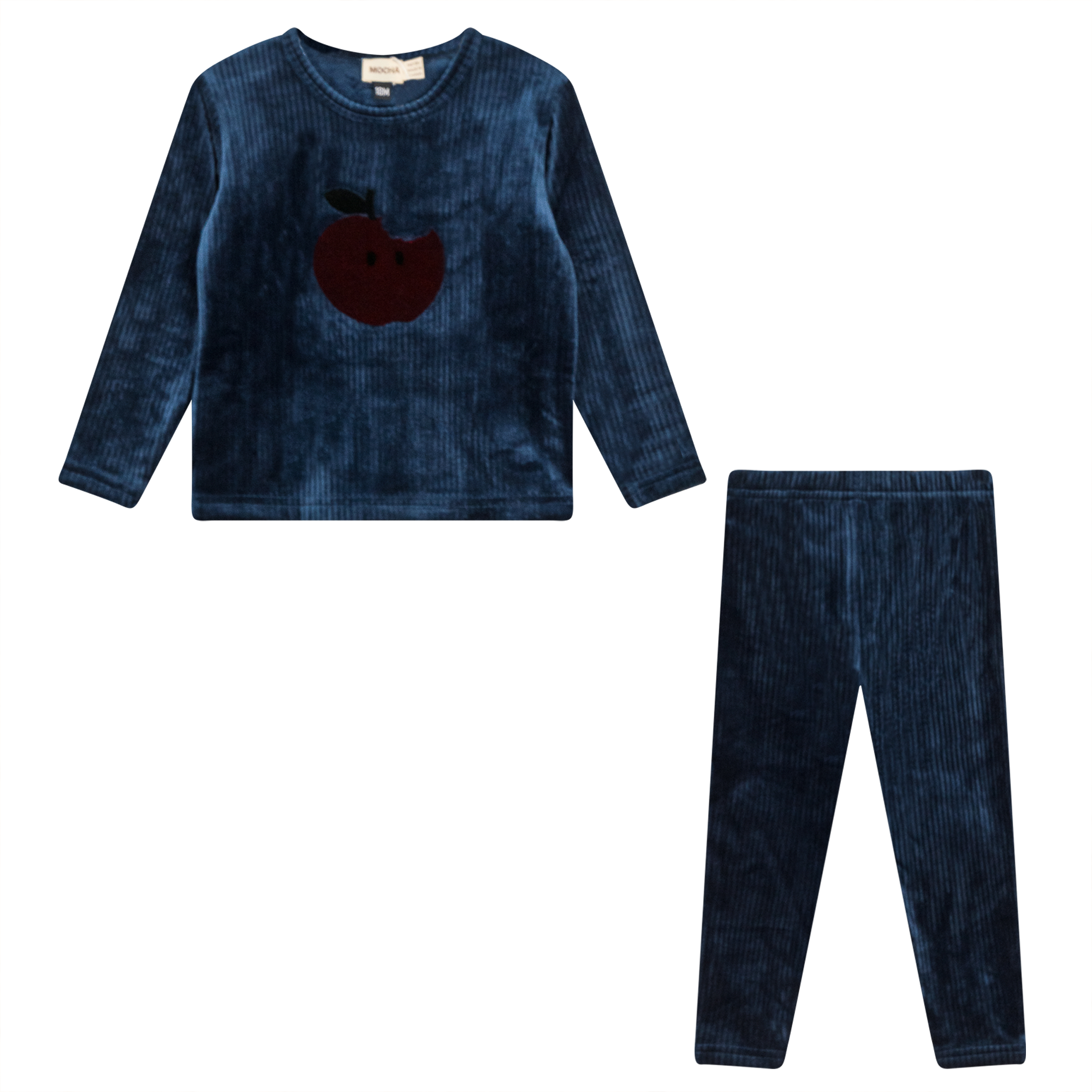 Apple Print Cotton Velour 2-Piece Pajama Set for Women - Soft & Cozy Sleepwear for Lounge & Bedtime Comfort