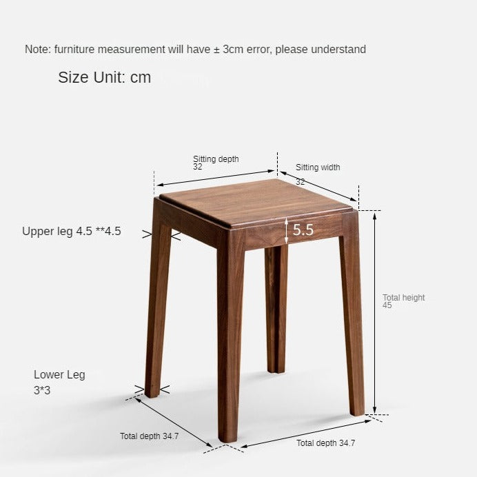 Premium Black Walnut Solid Wood Folding Stool - Modern Handcrafted Bar Stool for Kitchen Island, Dining Room & Home Decor | Space-Saving Design for Small Spaces