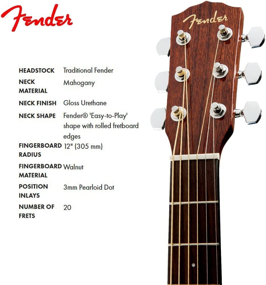 Fender CD-60SCE Solid Top Dreadnought Acoustic-Electric Guitar - All Mahogany with Hard Case & Accessories Bundle | Perfect for Beginners, Performances & Studio Recording