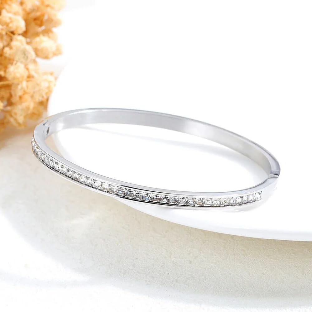 Shining Diva Fashion Anti-Tarnish Jewelry | 18K Gold Plated Stainless Steel Openable Crystal Bracelet | Stylish Cuff Bangle for Women | Perfect Gift for Girlfriend, Wife, Mother, Sister | Ideal for Date Nights, Anniversaries & Special Occasions