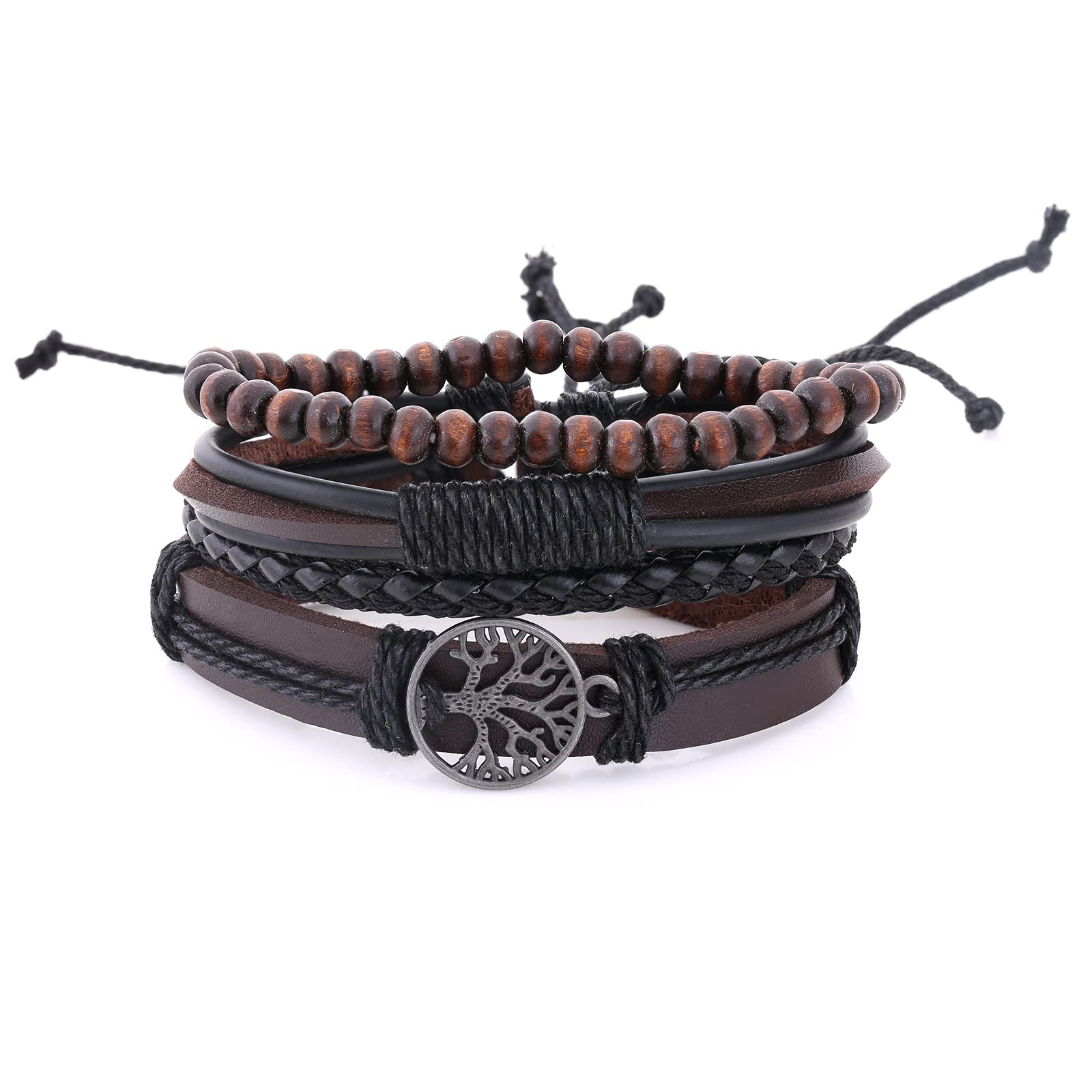 Handmade Leather Bracelet for Men & Women - Adjustable Hemp Cord & Wood Beads Wristband - Boho Chic Style for Everyday Wear, Gifts & Outdoor Adventures