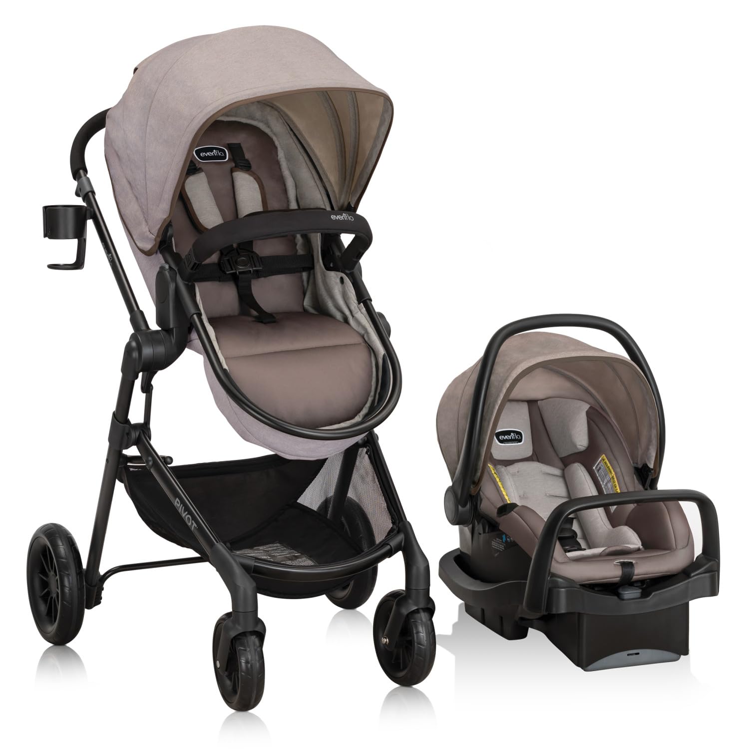 Evenflo Pivot Modular Travel System with LiteMax Infant Car Seat - Anti-Rebound Bar Safety Feature | Desert Tan Stroller & Car Seat Combo | Perfect for Newborns, Travel & Daily Use
