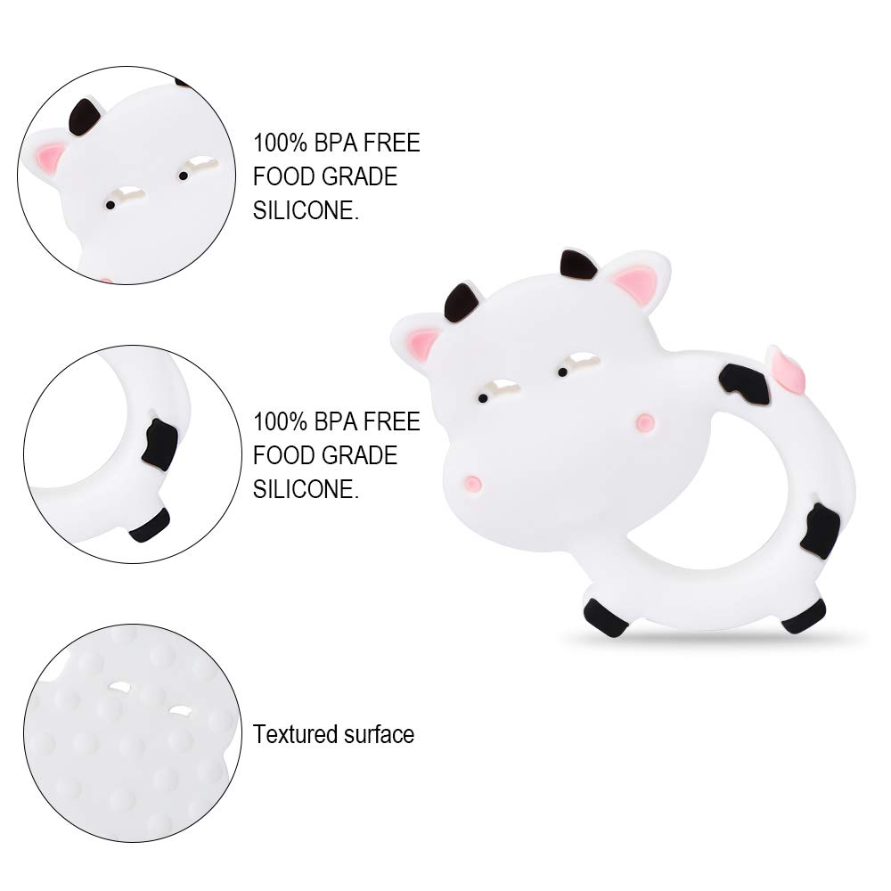 BPA Free Silicone Baby Teething Toys for Boys & Girls - Safe, Food Grade Teether for Effective Pain Relief - Freezer Safe Teething Egg (Cow Design) - Perfect for Soothing Sore Gums at Home & On-the-Go