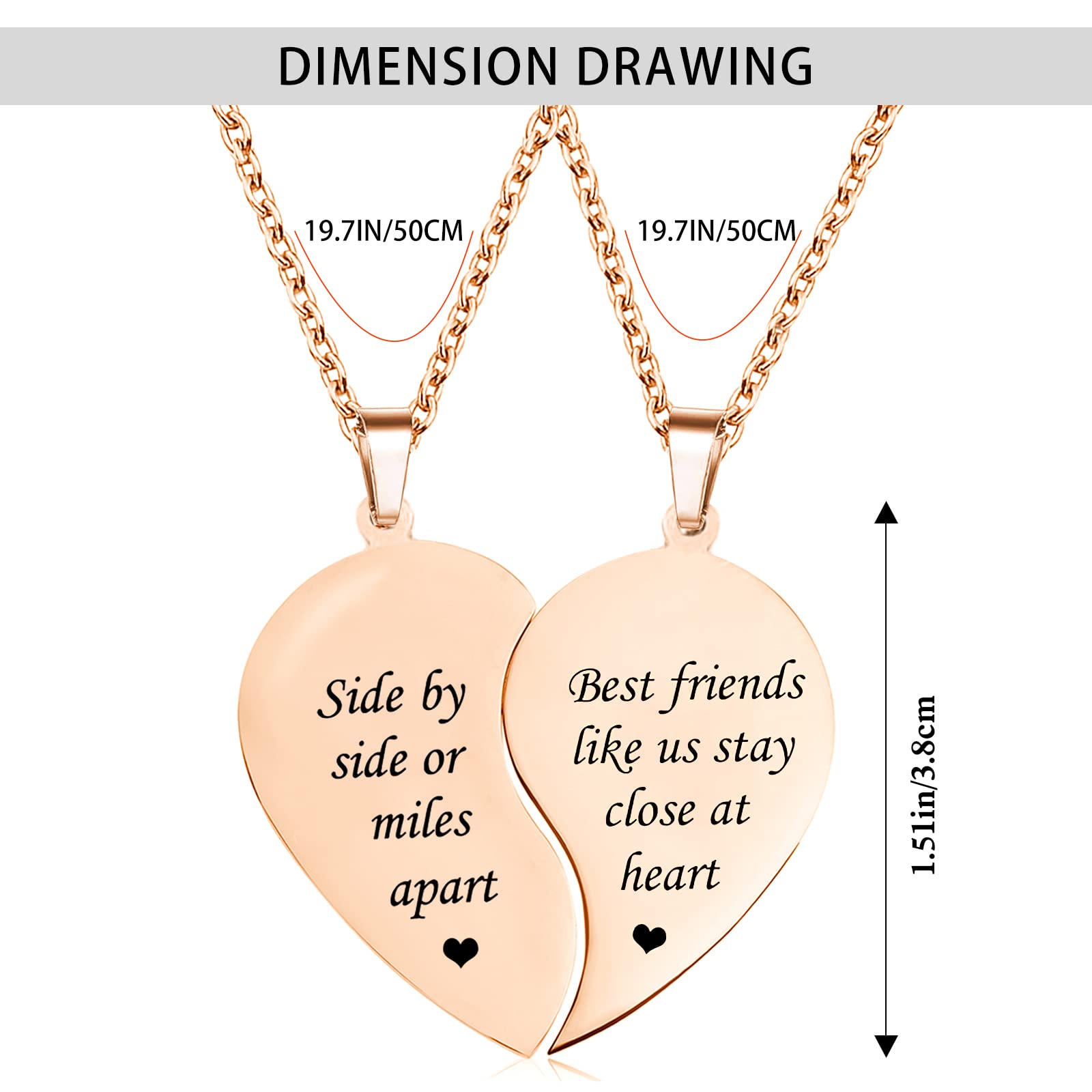 Best Friend Necklace Set of 2 - Matching Heart Pendant Jewelry for Valentine's Day, Birthday Gifts for Her | Perfect for BFFs, Couples, Sisters & Friendship Anniversaries