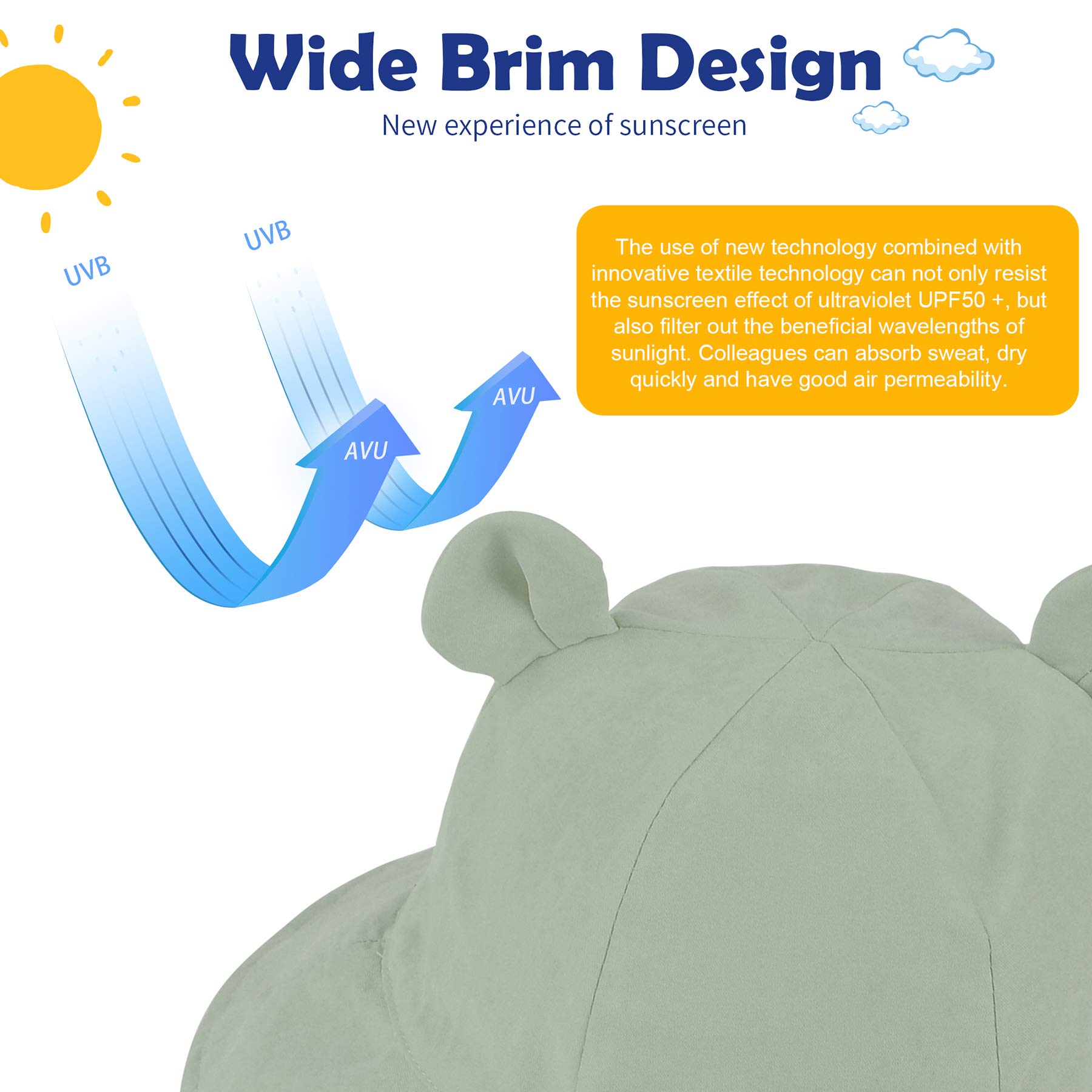 Zando Baby & Toddler Sun Bucket Hat - UPF 50+ Wide Brim Beach Hat for Infants & Girls - UV Protection Summer Outdoor Hat for Park, Beach, Pool & Playtime