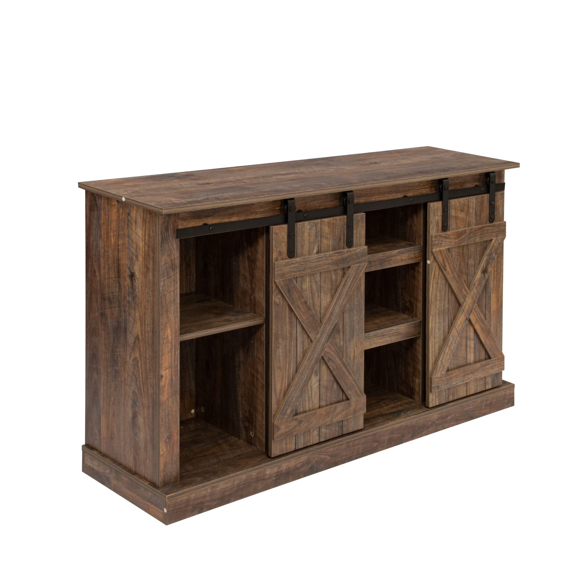 Farmhouse Sliding Barn Door TV Stand for 65 Inch Flat Screen - Rustic Wood Media Console with Storage Cabinet - White & Walnut Entertainment Center (53.9