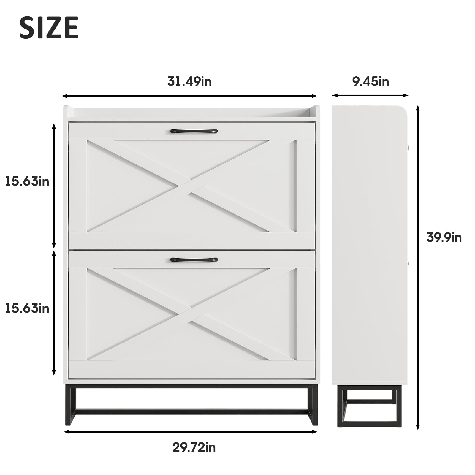 Maupvit 2-Tier Flip-Drawer Shoe Storage Cabinet with Metal Legs - Freestanding Entryway Shoe Organizer, Narrow Shoe Rack for Hallway, Living Room & Bedroom (White) - Perfect for Small Spaces & Apartment Entryways