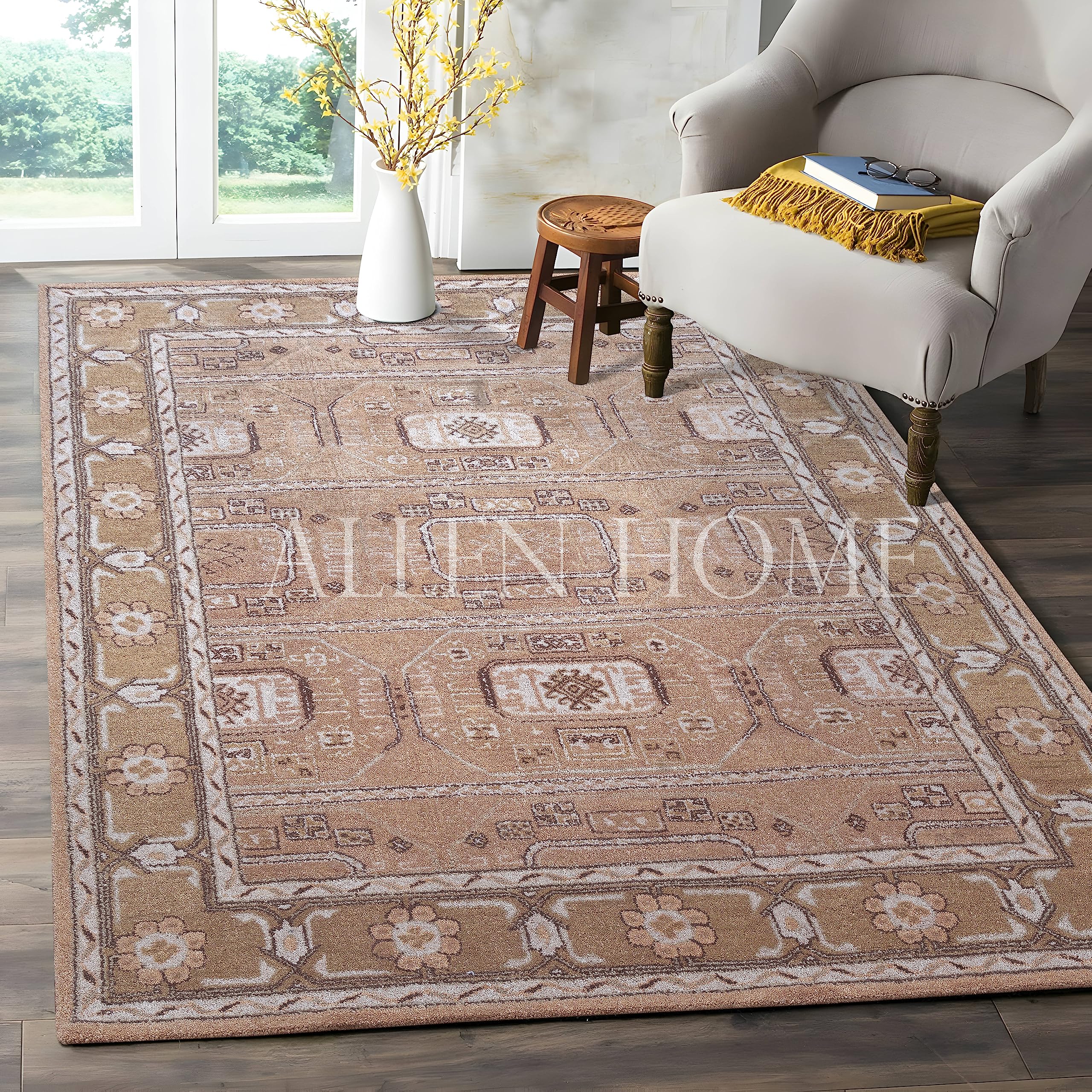 Allen Home Handmade Traditional Wool Area Rugs - Ellington Rug | 100% Pure Wool, Durable & Soft | 5' x 8' Living Room, Dining Room, Bedroom Rug | Perfect for Home Decor, Office & High-Traffic Areas