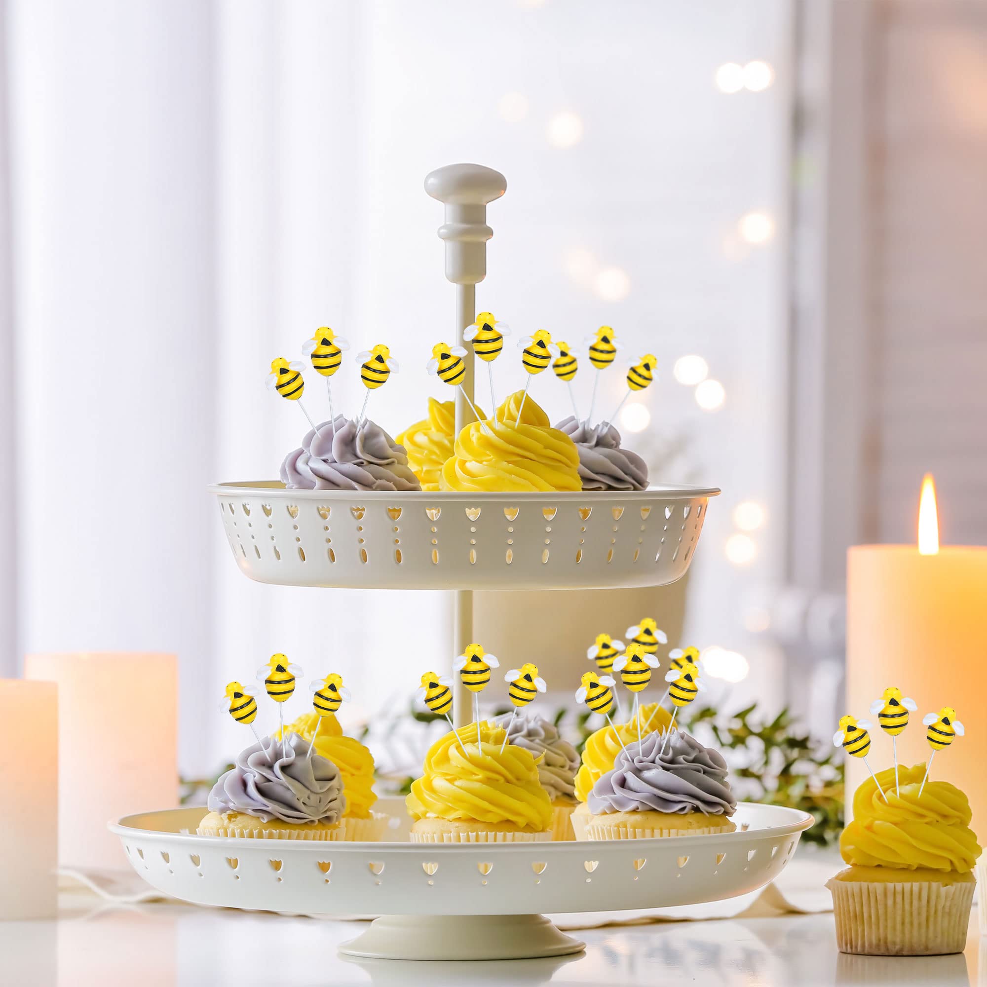 25Pcs Bumble Bee Cupcake Toppers - Resin Bee Figurines for Cake Decorating | Adorable Bee-Themed Cupcake Picks for Baby Showers, Kids Birthday Parties, Boys & Girls Celebrations | Perfect for Spring Events, Garden Parties, and Bee-Lover Gifts