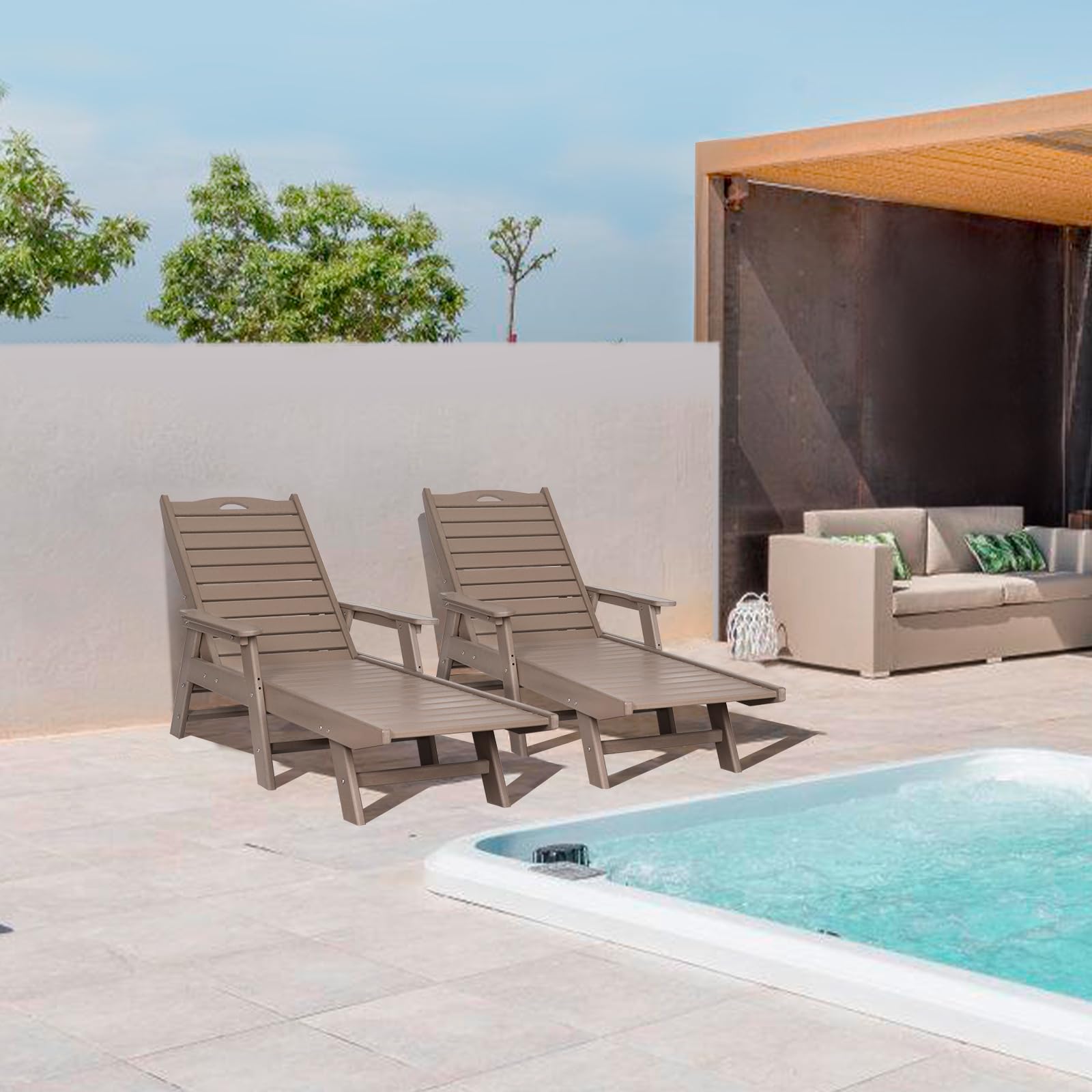nalone HDPE Chaise Lounge Outdoor Chair - 5-Position Adjustable Backrest, 400 LB Weight Capacity - Grey Brown Patio Poolside Deck Beach Backyard Lounge Chair for Relaxing, Sunbathing & Outdoor Lounging