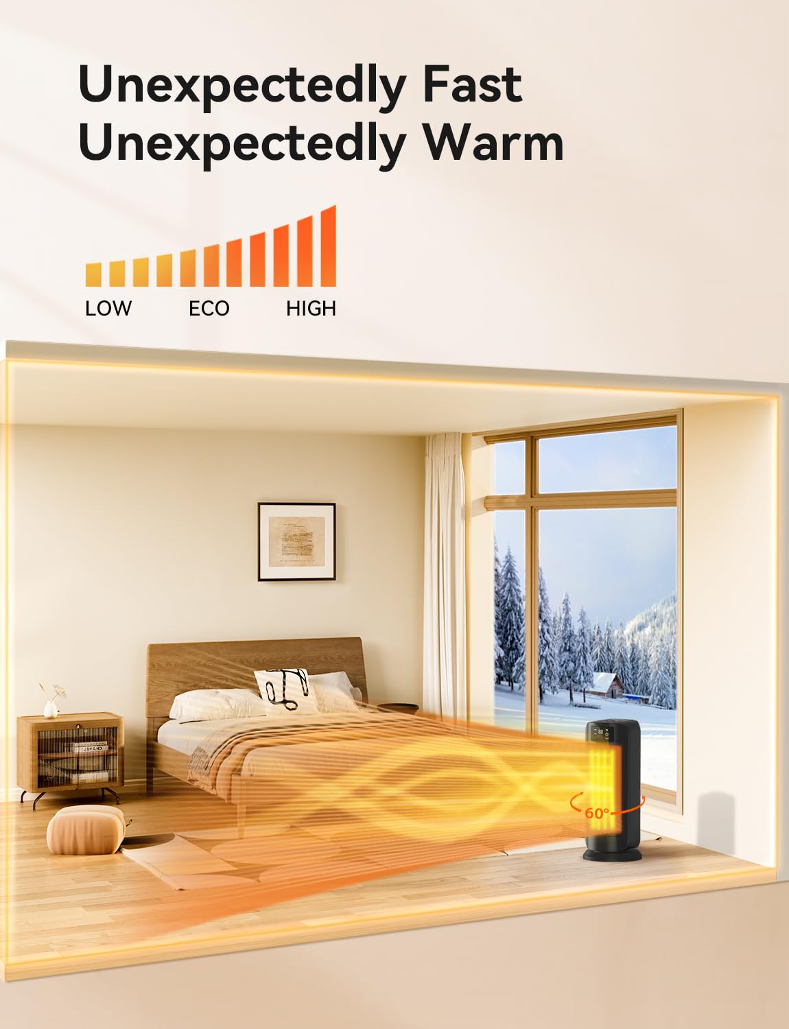 1500W Portable Ceramic Space Heater with Remote Control - ECO Mode, Digital Thermostat (59-95°F), 60° Oscillation & 24H Timer - Indoor Electric Heater for Bedroom, Office & Large Rooms - Perfect for Winter Warmth & Energy-Efficient Heating