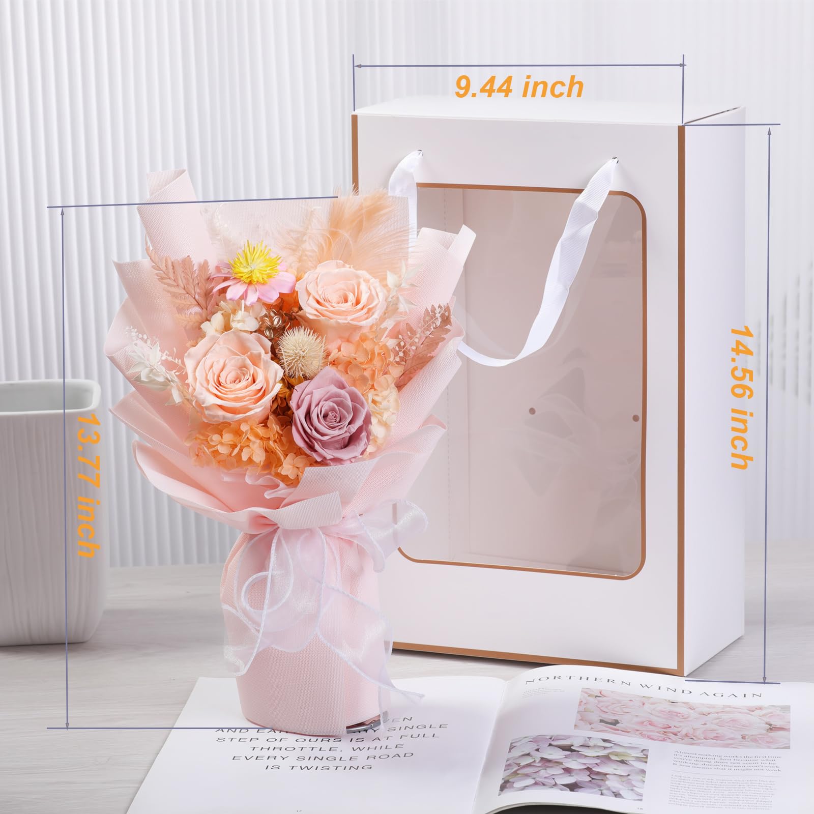 Lovenfold Preserved Flowers Bouquet - Long Lasting Champagne Roses (1-3 Years) | Birthday Gifts for Women, Mom, Grandma, Wife & Friends | Perfect for Home Decor, Wedding Centerpieces & Special Occasions