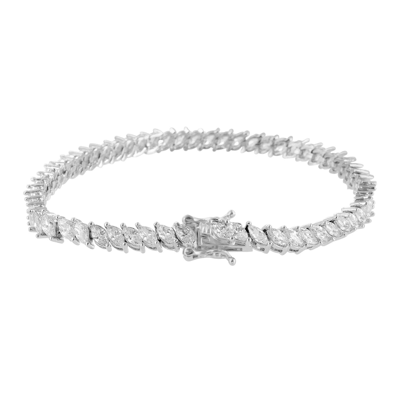 14K White Gold Marquise Cut Lab Diamond Link Bracelet - Elegant Jewelry for Weddings, Parties & Special Occasions