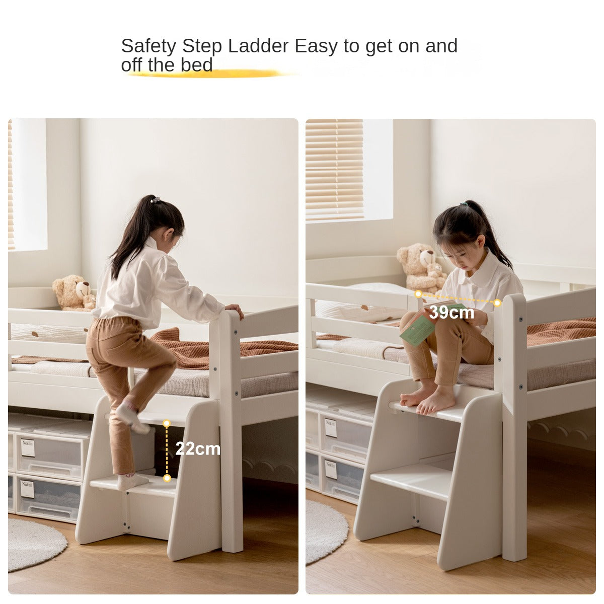 Solid Oak Wood Single Bed with Guardrail - Sturdy & Safe for Kids, Teens & Adults - Perfect for Bedrooms, Dorm Rooms & Guest Rooms