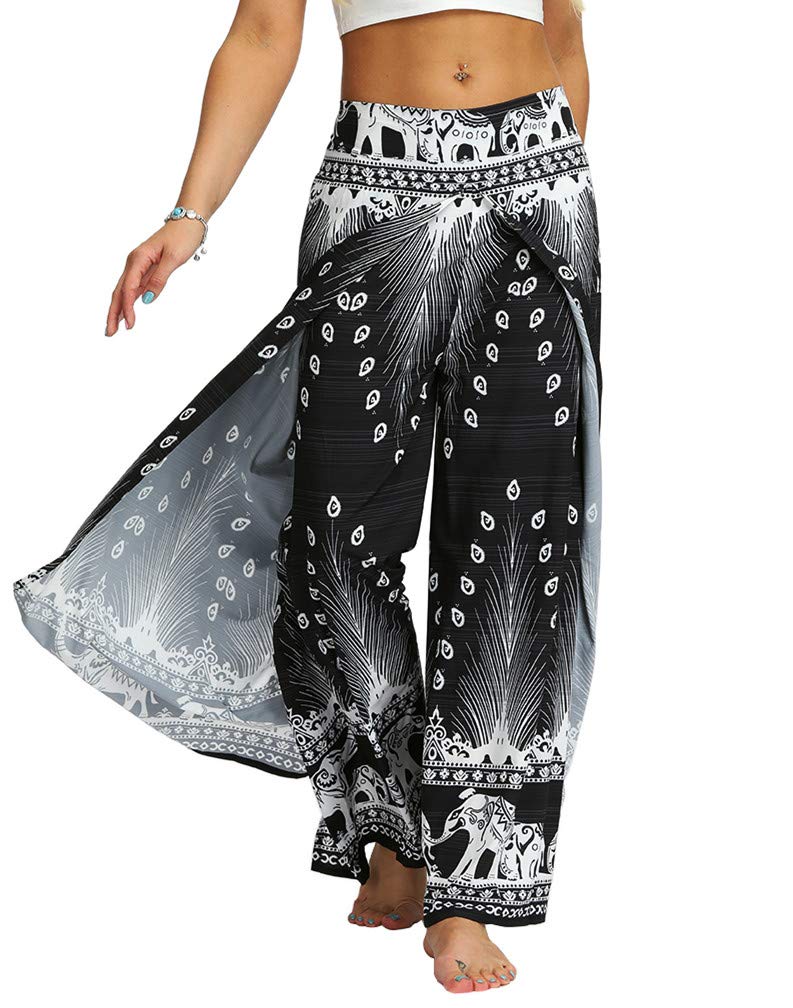 Boho Palazzo Wide Leg Pants for Women - High Slit Hippie Beach Yoga Trousers | Perfect for Vacation, Summer Outfits & Casual Wear