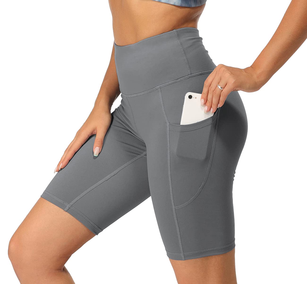 Icyzone Women's High Waist Biker Shorts - Workout Running Yoga Gym Shorts with Pockets | Perfect for Exercise, Cycling & Lounge Wear