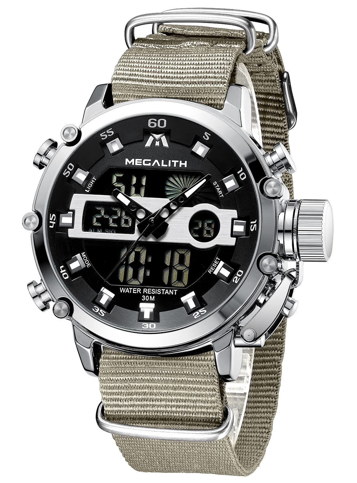 MEGALITH Men's Military Digital Analog Sports Watch - LED Large Face Waterproof Wristwatch with Stopwatch, Alarm & Calendar - Perfect for Outdoor Activities, Fitness Tracking & Gifts for Men