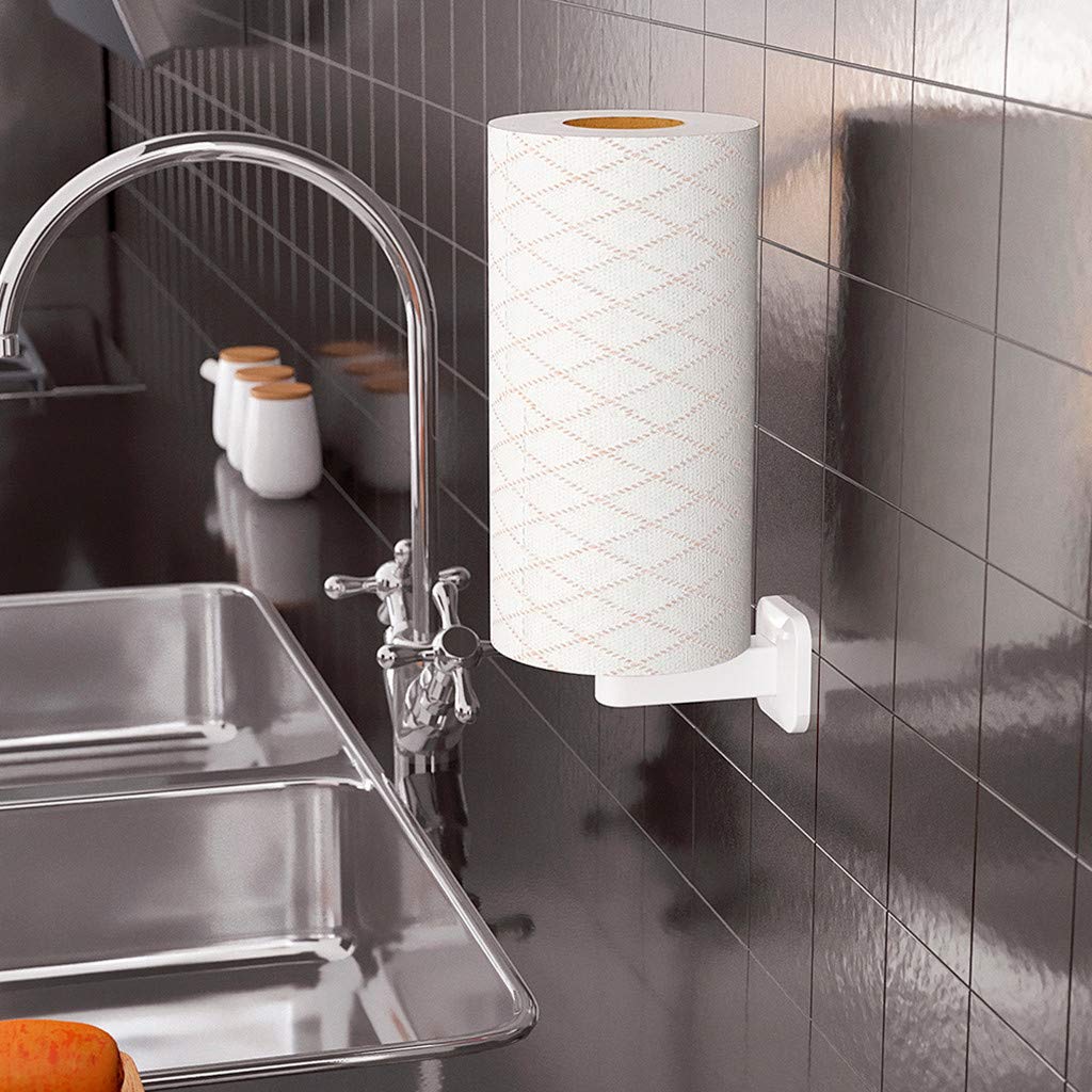 Gallity Self Adhesive Toilet Paper Holder - No Drill Wall Mounted Bathroom Tissue Roll Dispenser Storage Rack - White & Red Bathroom Organizer for Small Spaces - Perfect for Apartments, RVs and Powder Rooms
