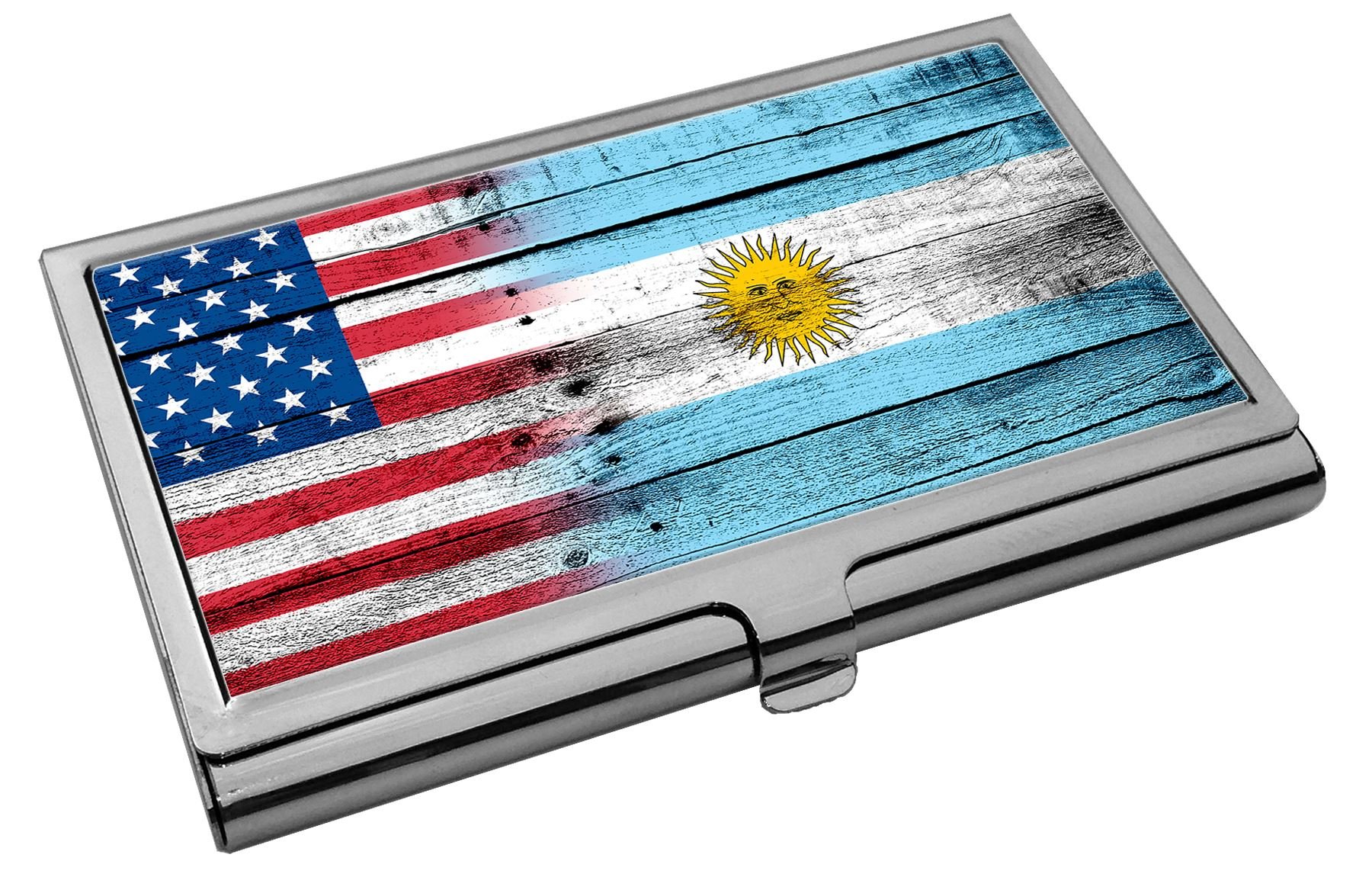 Premium Stainless Steel Argentina Flag Business Card Holder for Office & Gifts