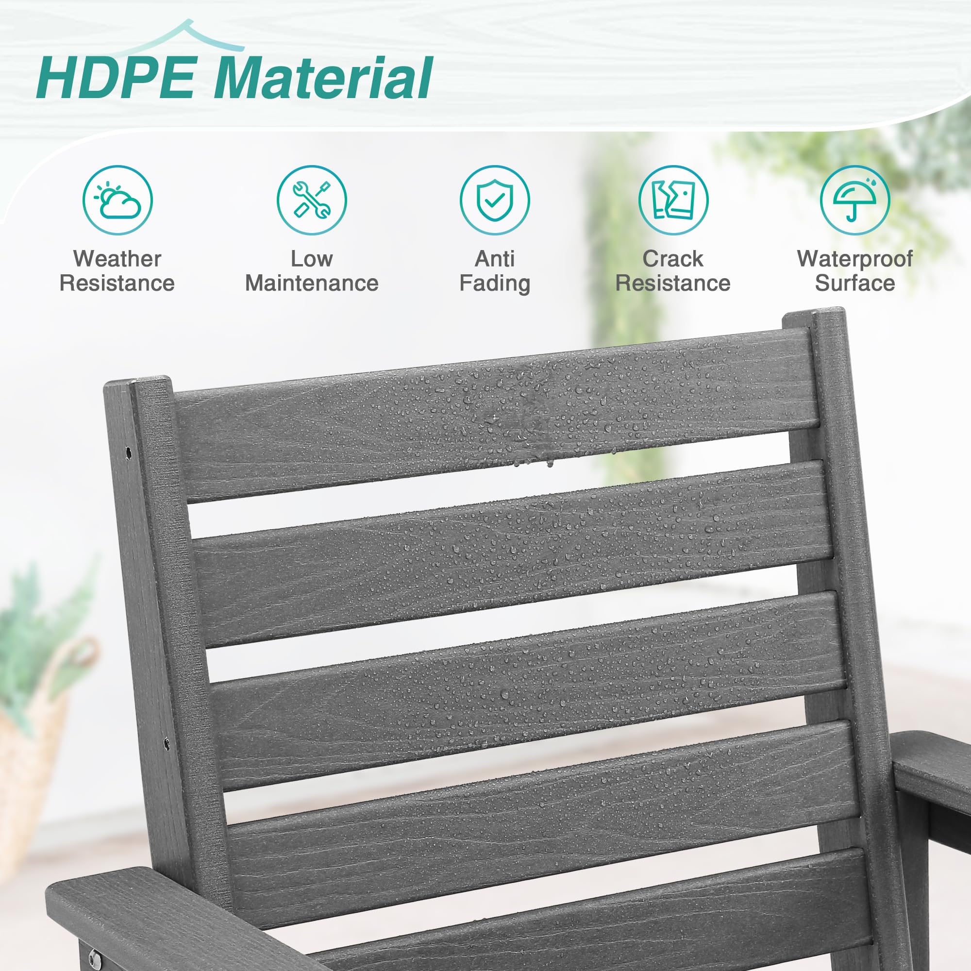 2-Pack HDPE Weather-Resistant Outdoor Dining Chairs with Armrests - Heavy Duty Patio Chairs for Backyard, Deck, Porch & Balcony - 18
