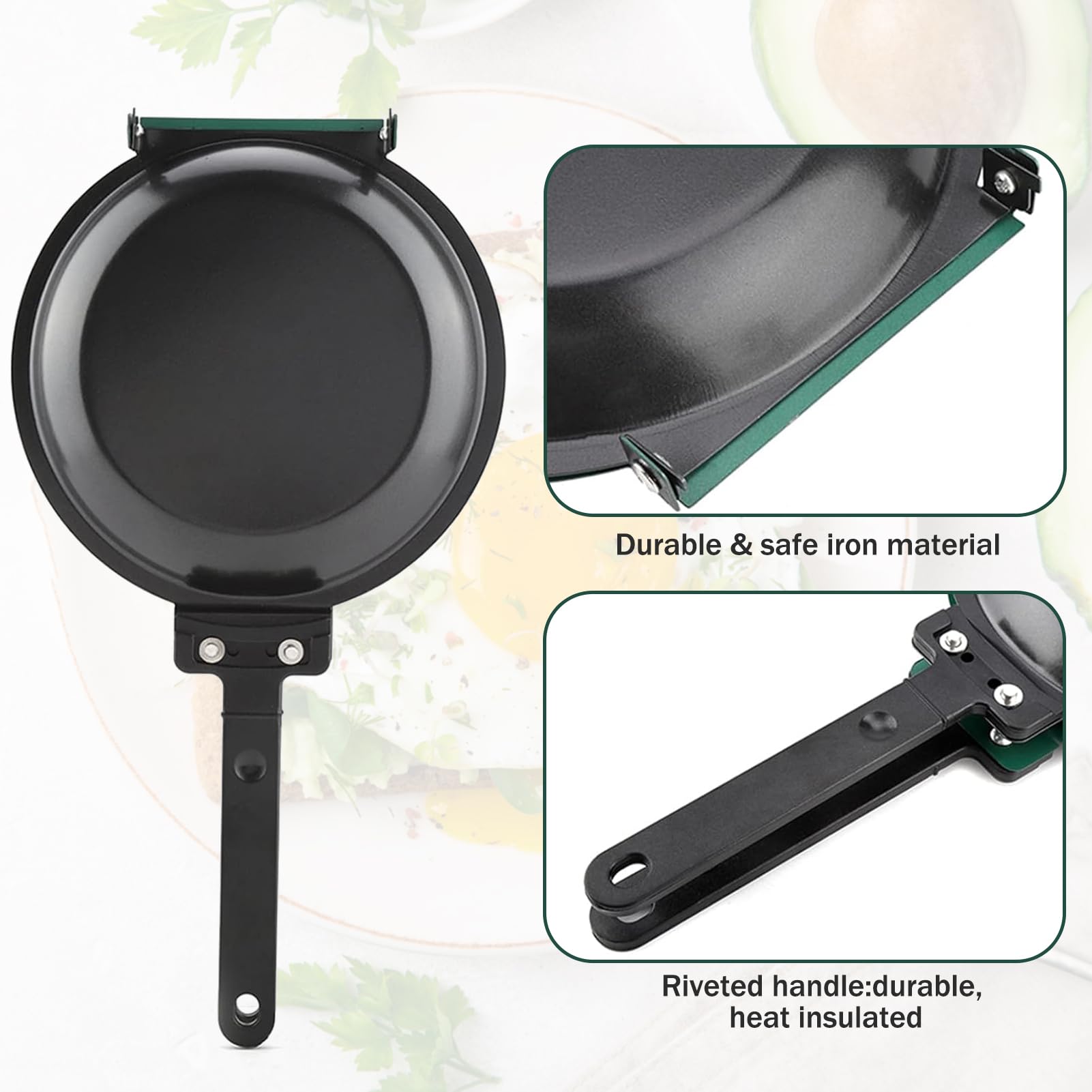 Double Omelette Pan - Nonstick Folding Pancake Pan - 26cm Stainless Steel Skillet for Eggs, Breakfast, Toast & Crepes | Perfect for Camping, RV & Small Kitchens