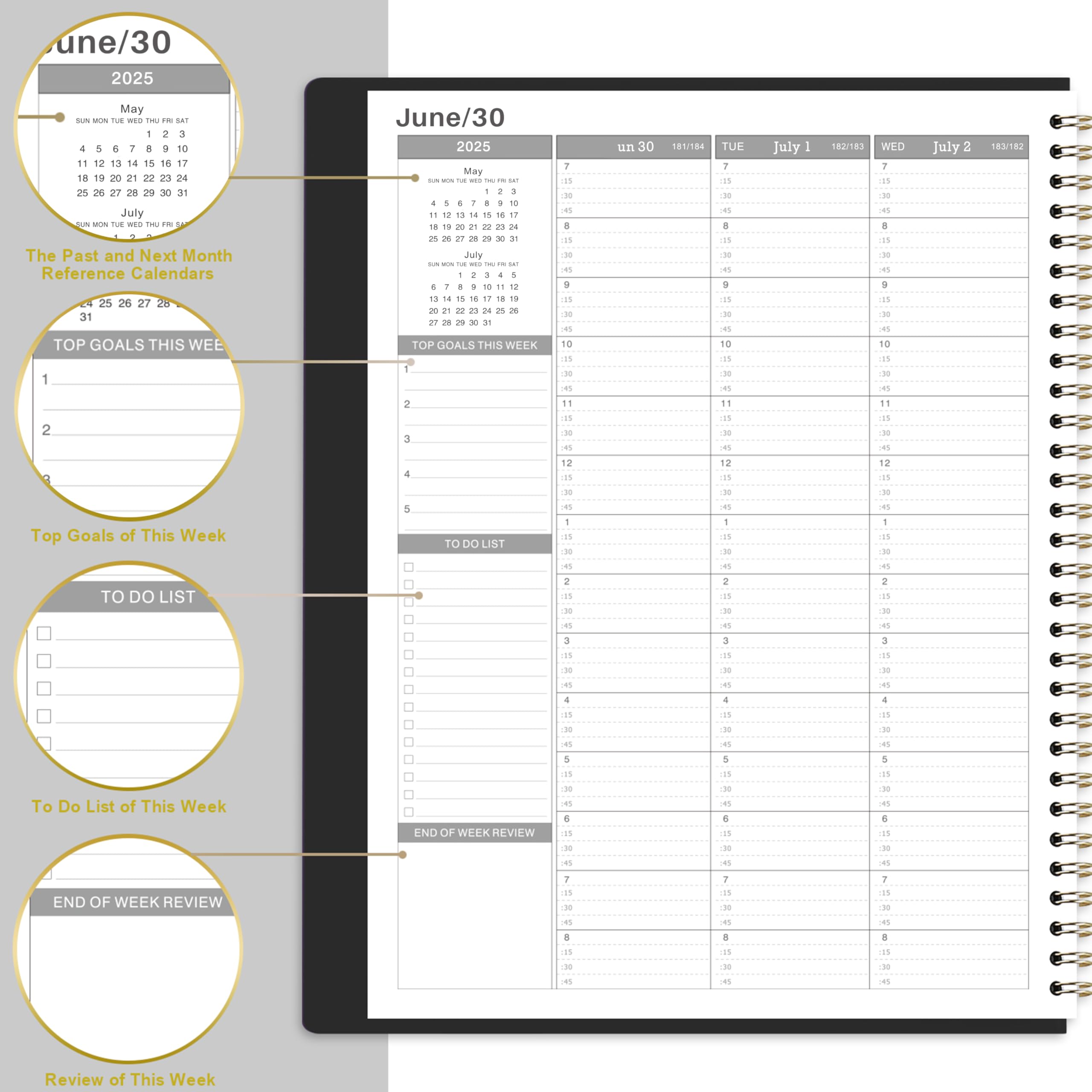 2025-2026 Appointment Planner - A4 Weekly Hourly Organizer with 15-Minute Intervals, Soft Leather Cover (21.8 x 29 cm) - Perfect for Business Professionals, Students & Personal Scheduling - Black Work Diary & Time Management Tool