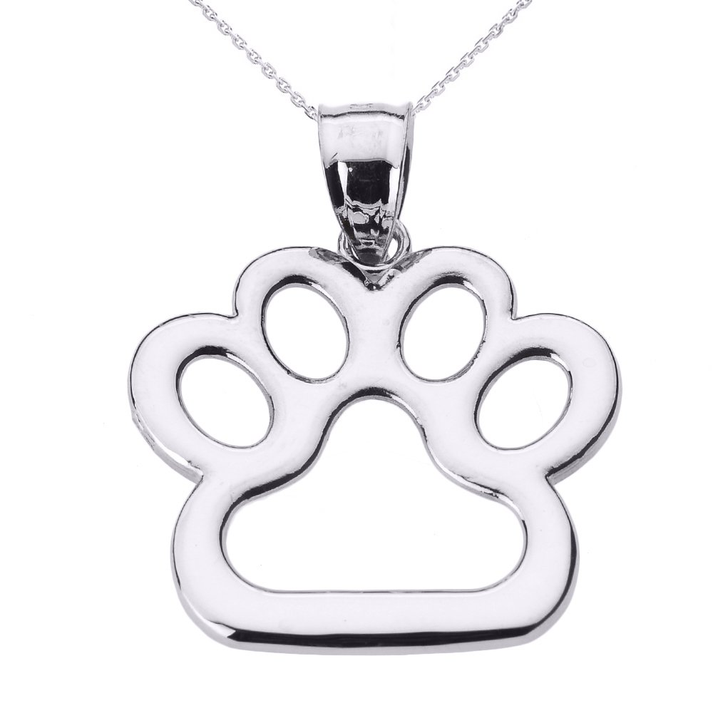 10K White Gold Polished Dog Paw Print Pendant Necklace - Perfect Pet Memorial Gift for Dog Lovers, Ideal for Birthdays, Anniversaries & Remembrance Jewelry