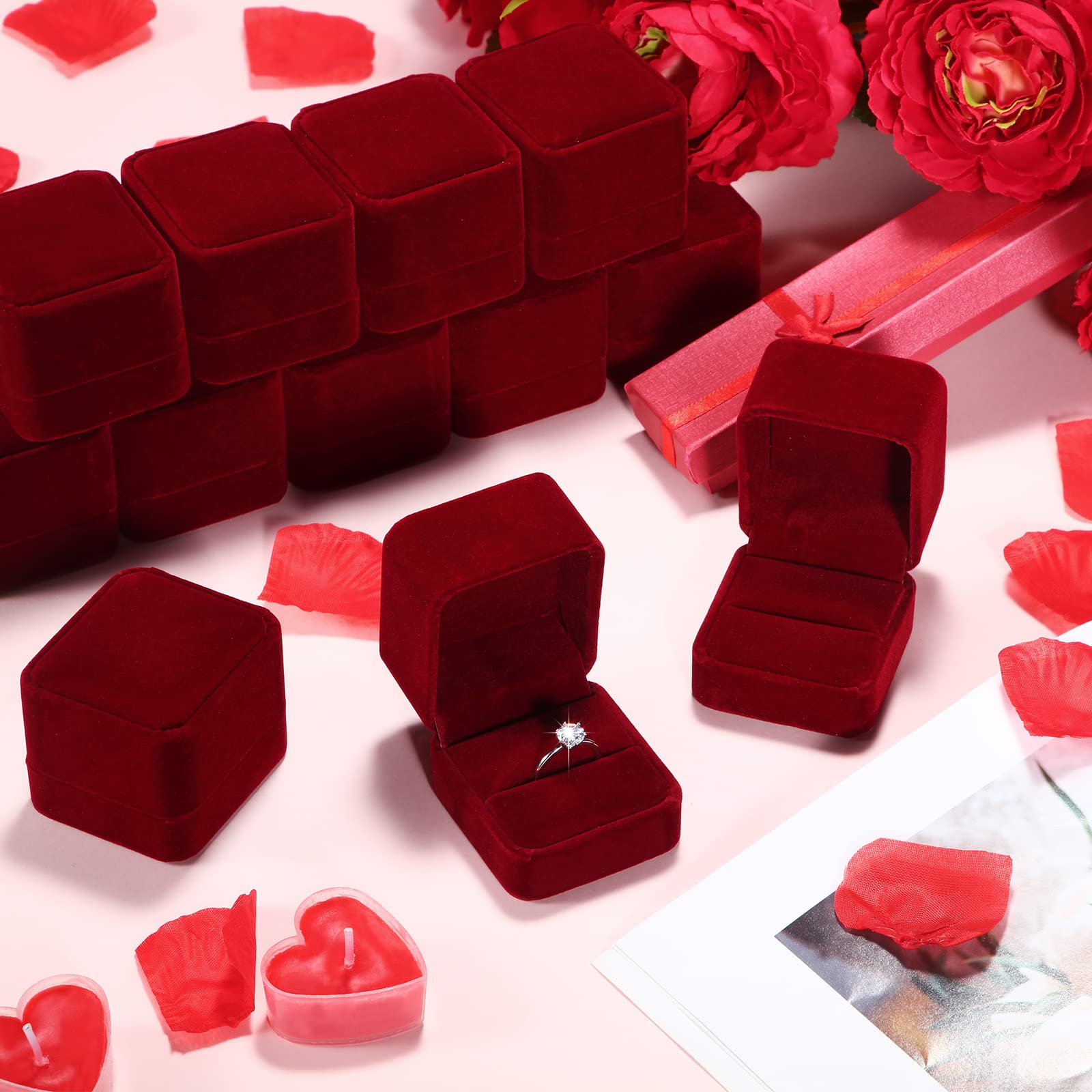 BBTO 36-Piece Velvet Ring Box Set - Premium Jewelry Display Case for Wedding, Engagement, Proposal, Anniversary & Birthday Gifts (Red) - Perfect for Bridal Showers, Wedding Favors & Jewelry Storage