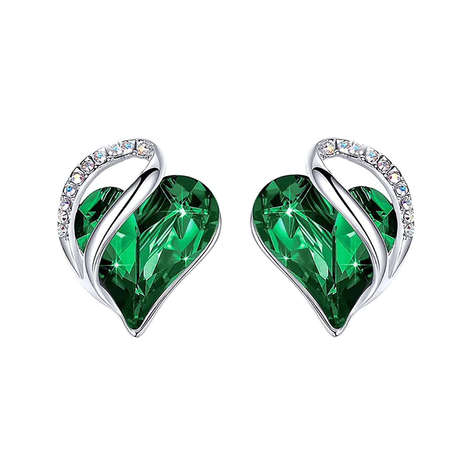 WujiJia Heart Crystal Stud Earrings for Women - 12 Color Options, Silver Tone Fashion Jewelry, Perfect Gift for Her | Elegant Statement Earrings for Parties, Weddings & Everyday Wear