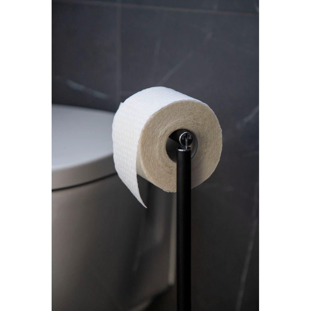 Stainless Steel Freestanding Toilet Paper Holder - Matte Black Bathroom Tissue Stand with Heavy Base for Stability | Perfect for Modern Bathrooms, Powder Rooms & Guest Toilets